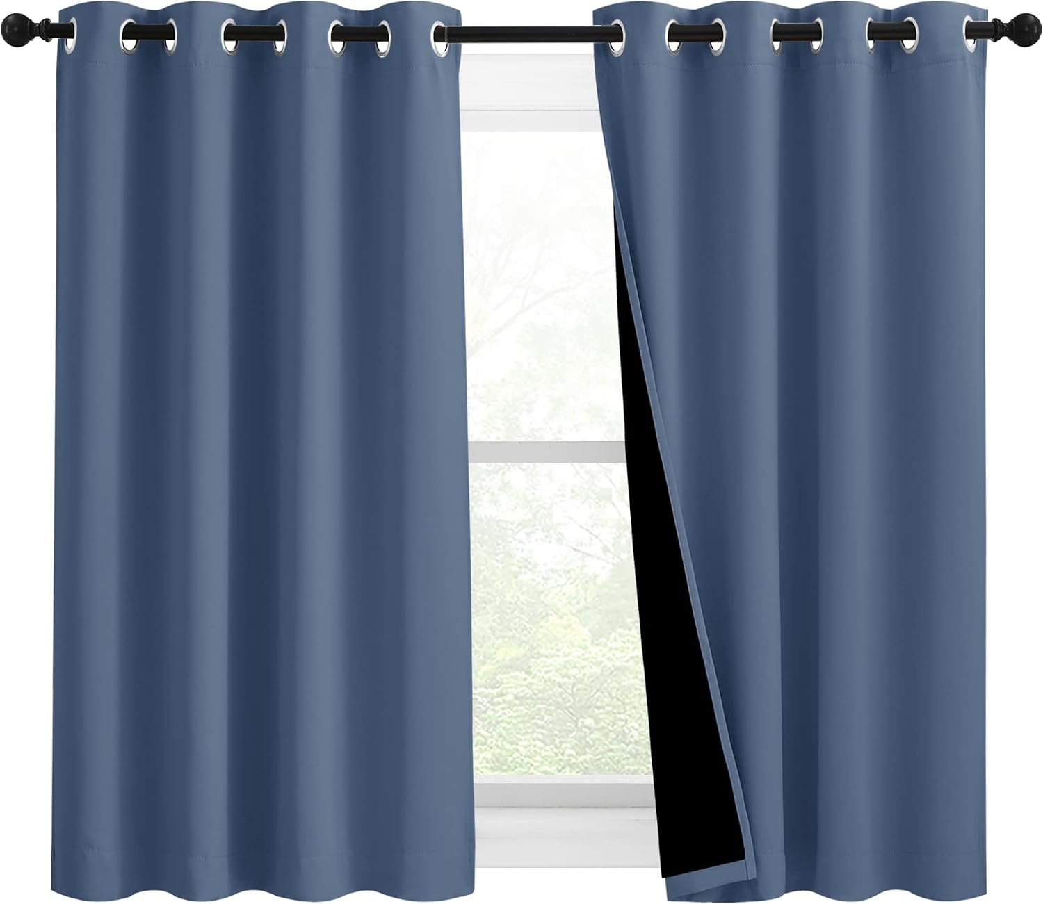 Nicetown Stone Blue 100% Blackout Curtains 54 inches Long, Thermal Insulated Full Blackout 2-Layer Lined Drapes, Energy Efficiency Window D…