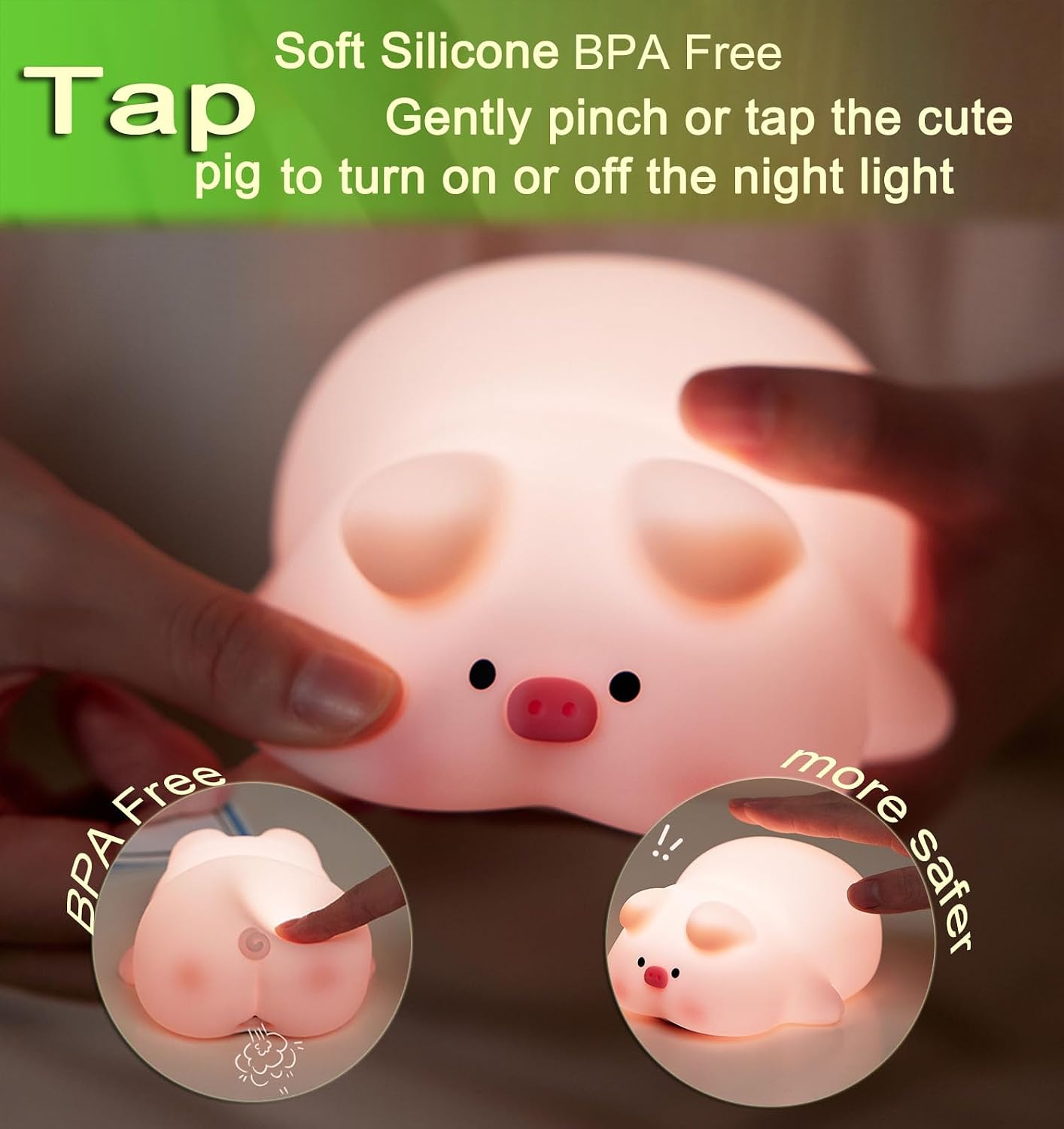 Cute Pig Lamp, Fun Lying Flat Pig Night Light, LED Squishy Animal Novelty Lamp, Light up Duck for Kids Great Gift, 3 Level Dimmable…
