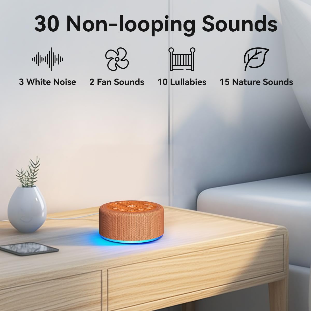 Hushingwhitenoisemachine Sleep Sound Machine White Noise Machine with 30 Non Looping Sounds 12 Night light Colors with 5 Timers 36 Adjustab…