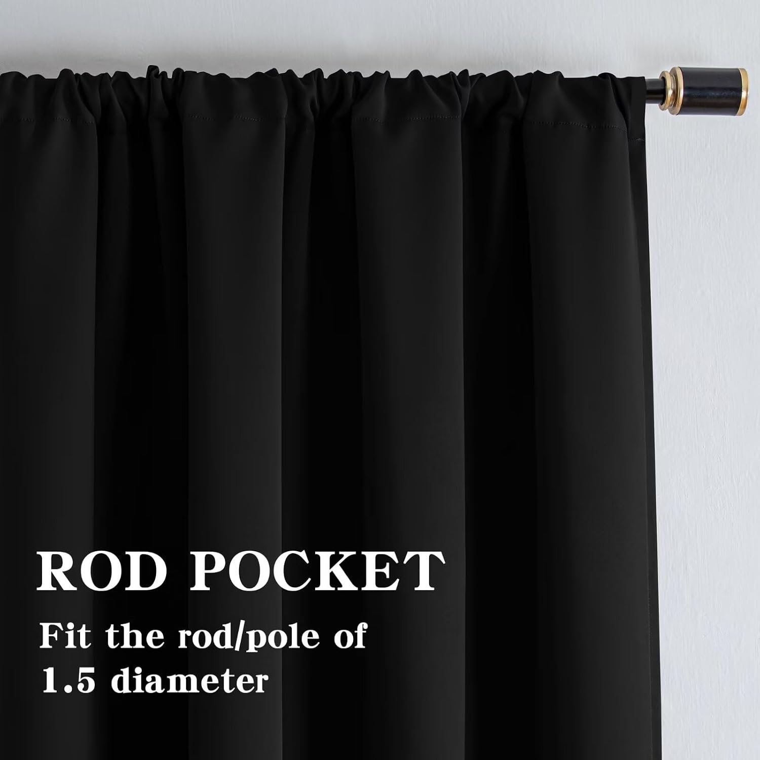 Igemaeve Black Blackout Curtains 90 Inch Length 2 Panels Set, Black Out Curtains for Bedroom 90 Inch Long, Rod Pocket Energy Saving Room Da…