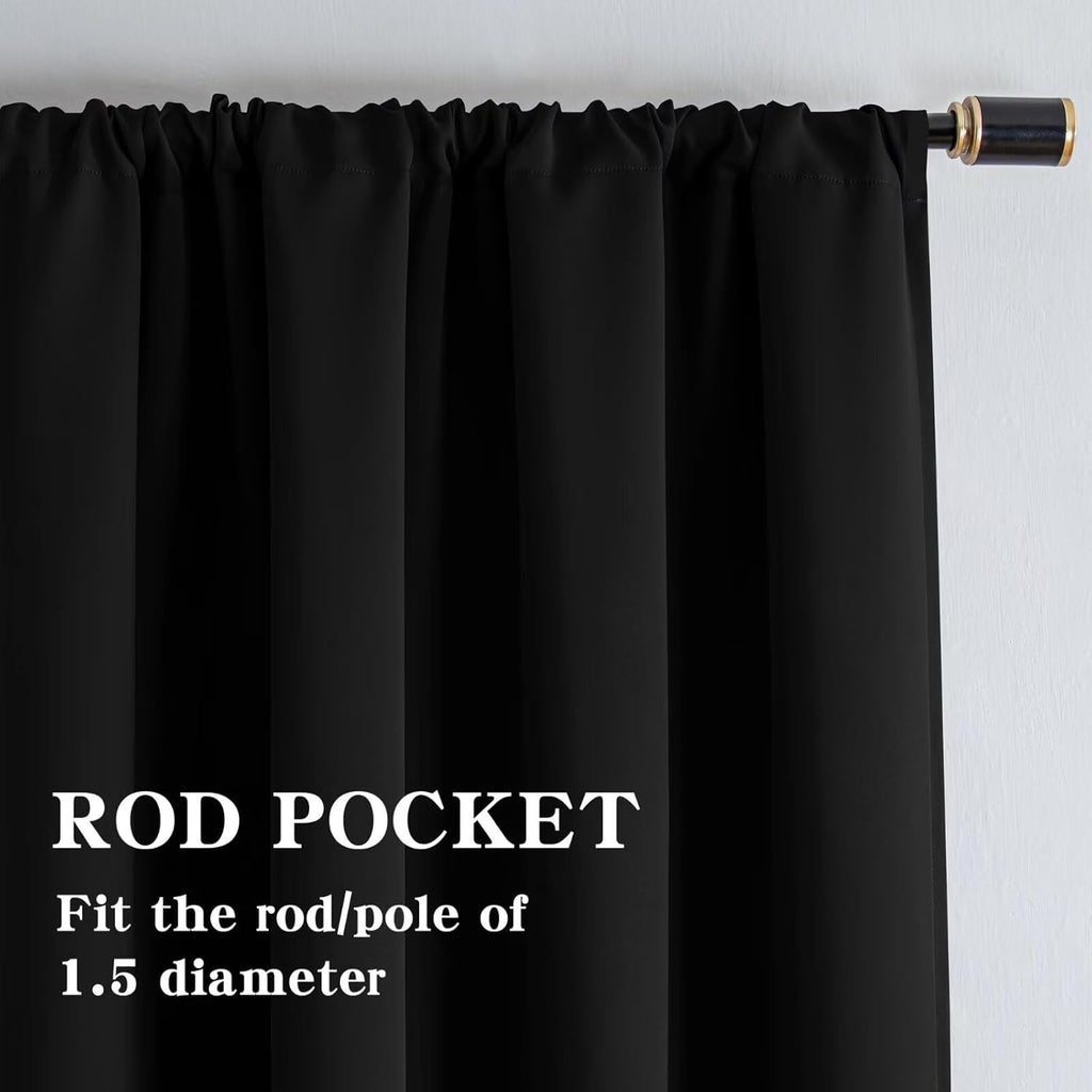 Igemaeve Black Blackout Curtains 72 Inch Length 2 Panels Set, Black Out Curtains for Bedroom 72 Inch Long, Rod Pocket Energy Saving Room Da…