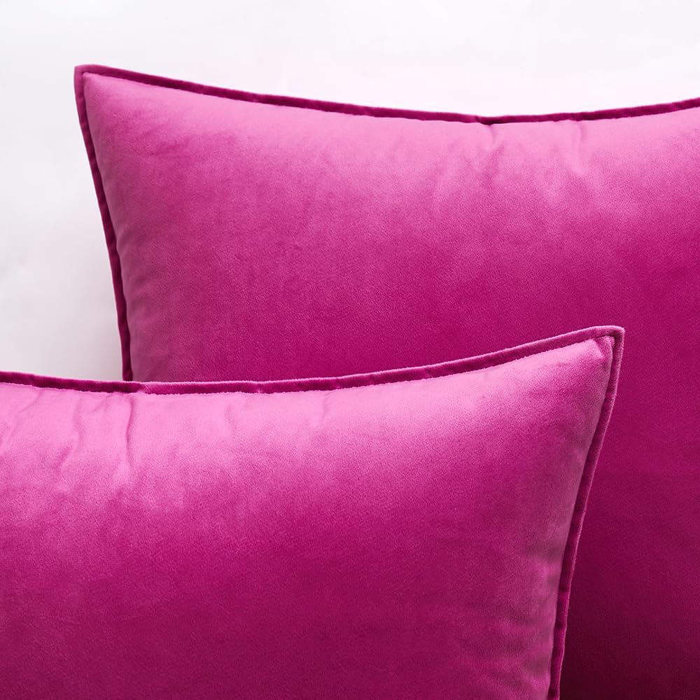 Miulee Summer Hot Pink Velvet Throw Pillow Covers 18x18 Soft Decorative Solid Square Cushion Cases Pack of 2 Modern Luxury Home Decor for C…