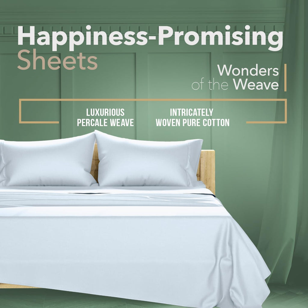 TEXAS LINEN CO. 100% Organic Cotton Percale Sheets King Size Pack or 2 - Soft & Crisp Organic Cotton Sheets King Size (8 PC, Light Blue)…