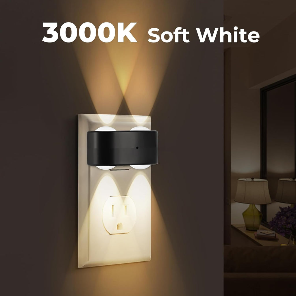 SETEN 4 Pack LED Plug-in Wall Night Light, 100 Lumens Soft White 3000K, Auto On/Off Dusk to Dawn Sensor, Adjustable Swivel Head for…