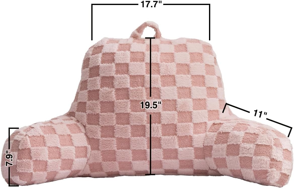 Holawakaka Checkered Reading Pillow for Sitting up in Bed Sofa Kids Teens, Backrest Pillow with Arms for Boys Girls Women Petites Pregnancy…