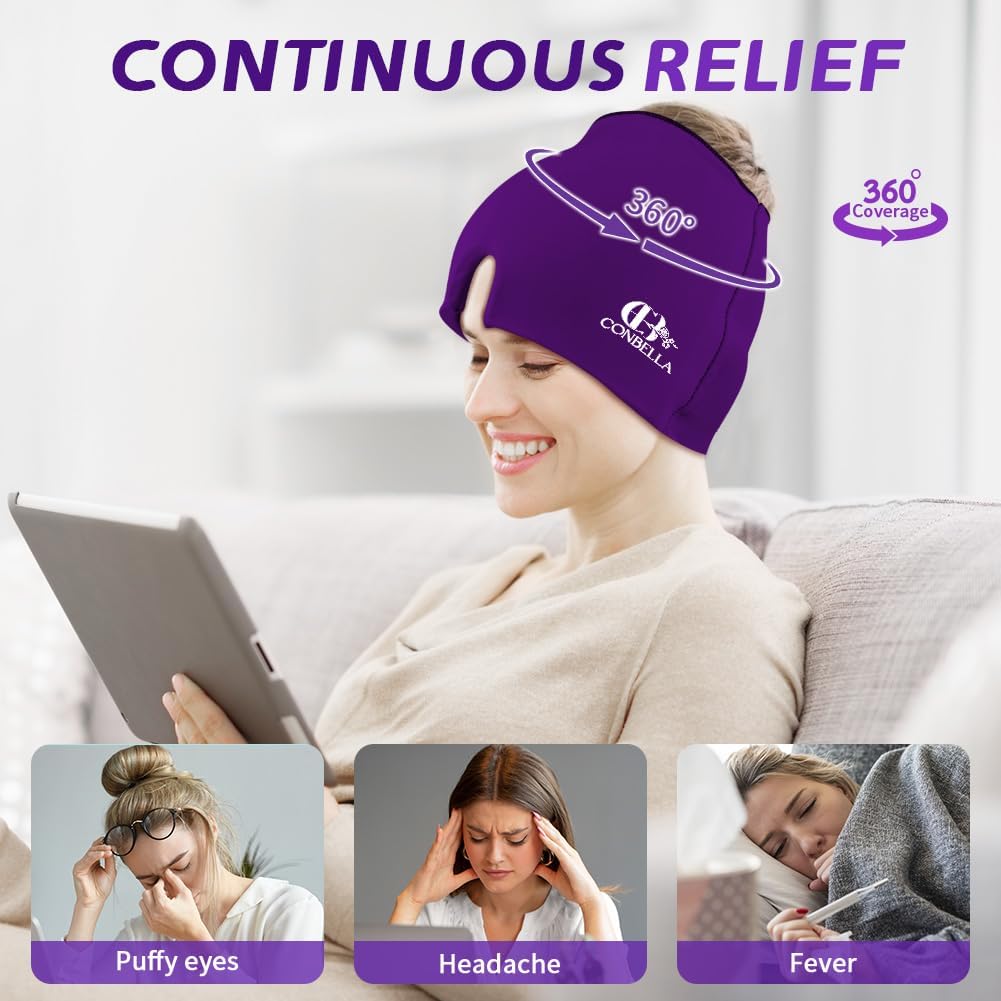 Conbella Migraine Relief Cap, Soothing Headache Ice Face Mask Products, Hot and Cold relaxation, Migraine Headache Relief Cap for…