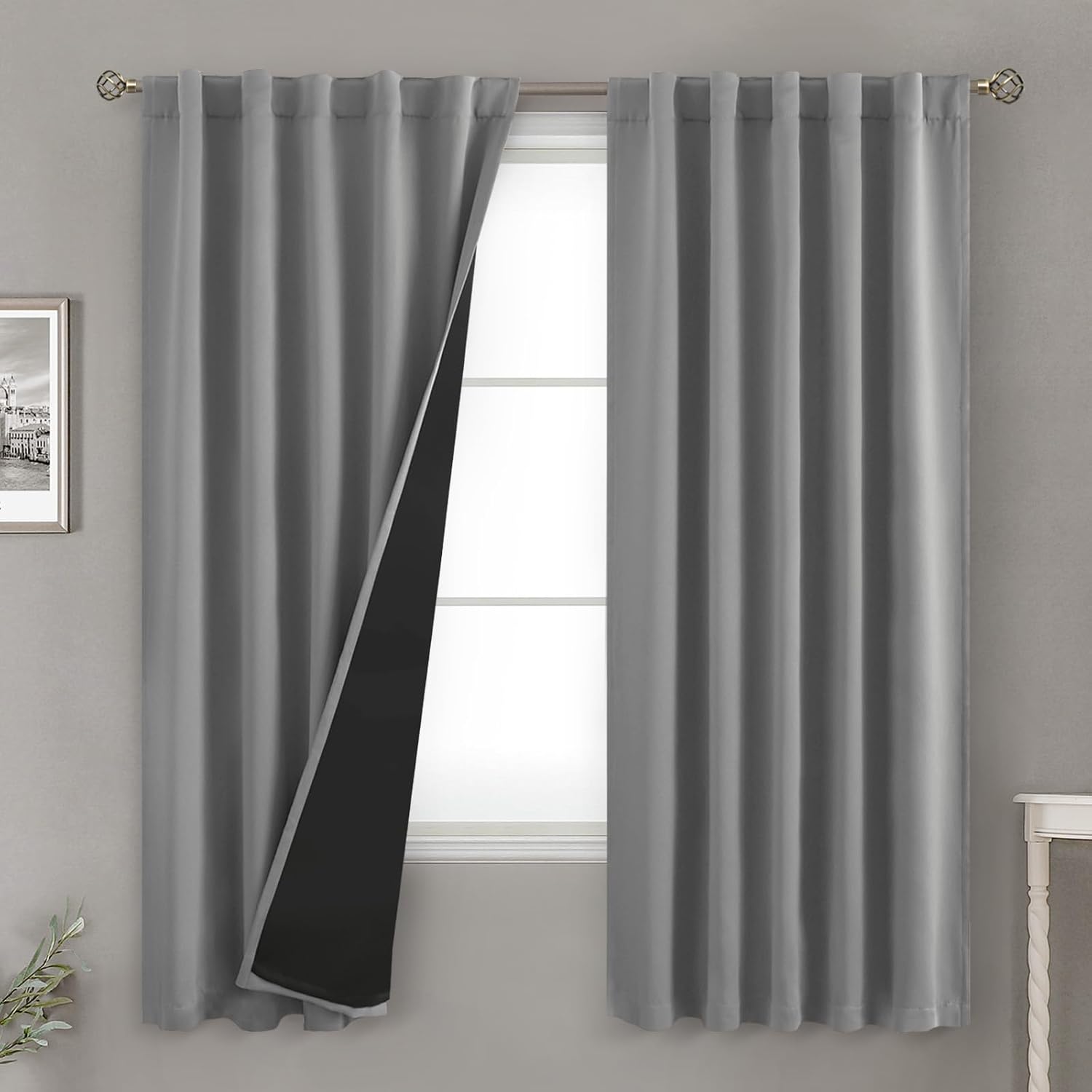 BGment Dove Grey 100% Blackout Curtains 72 Inches Long, Thermal Insulated Light Blocking Noise Reducing Full Room Darkening Rod Pocket…