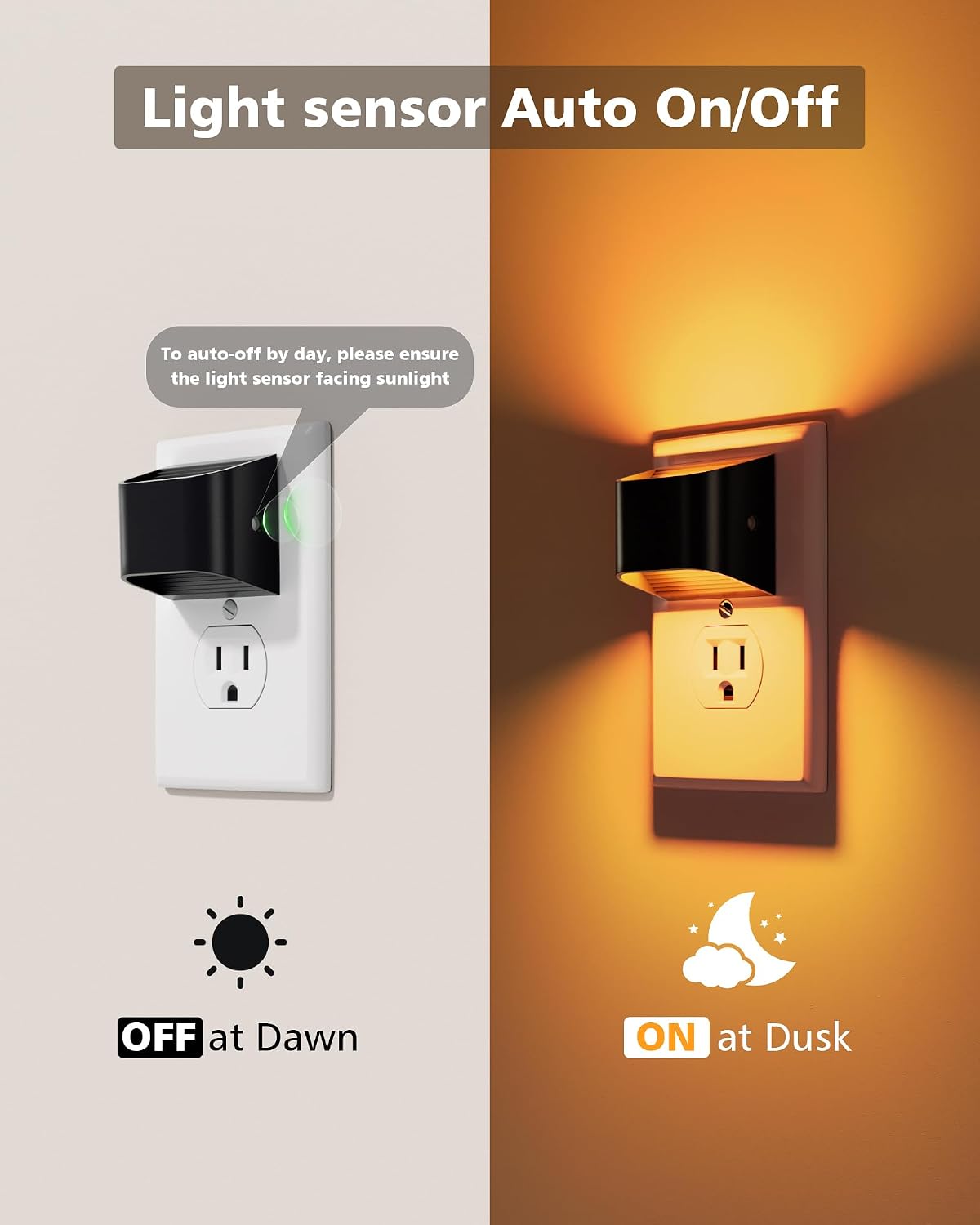 Volisun Amber Night Light, 4 Pack Up and Down LED Night Light with Dusk to Dawn Light Sensor, 1800K Night Lights Plug into Wall for Hallway…