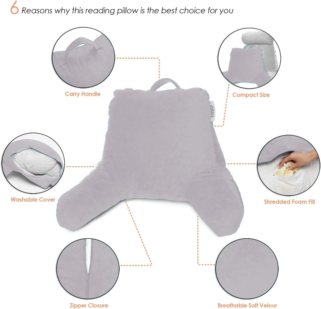 Nestl Reading Pillow with Shredded Memory Foam, Designed for Sitting Up in Bed and Couch, Back and Arms Adjustable Support for Adult &…
