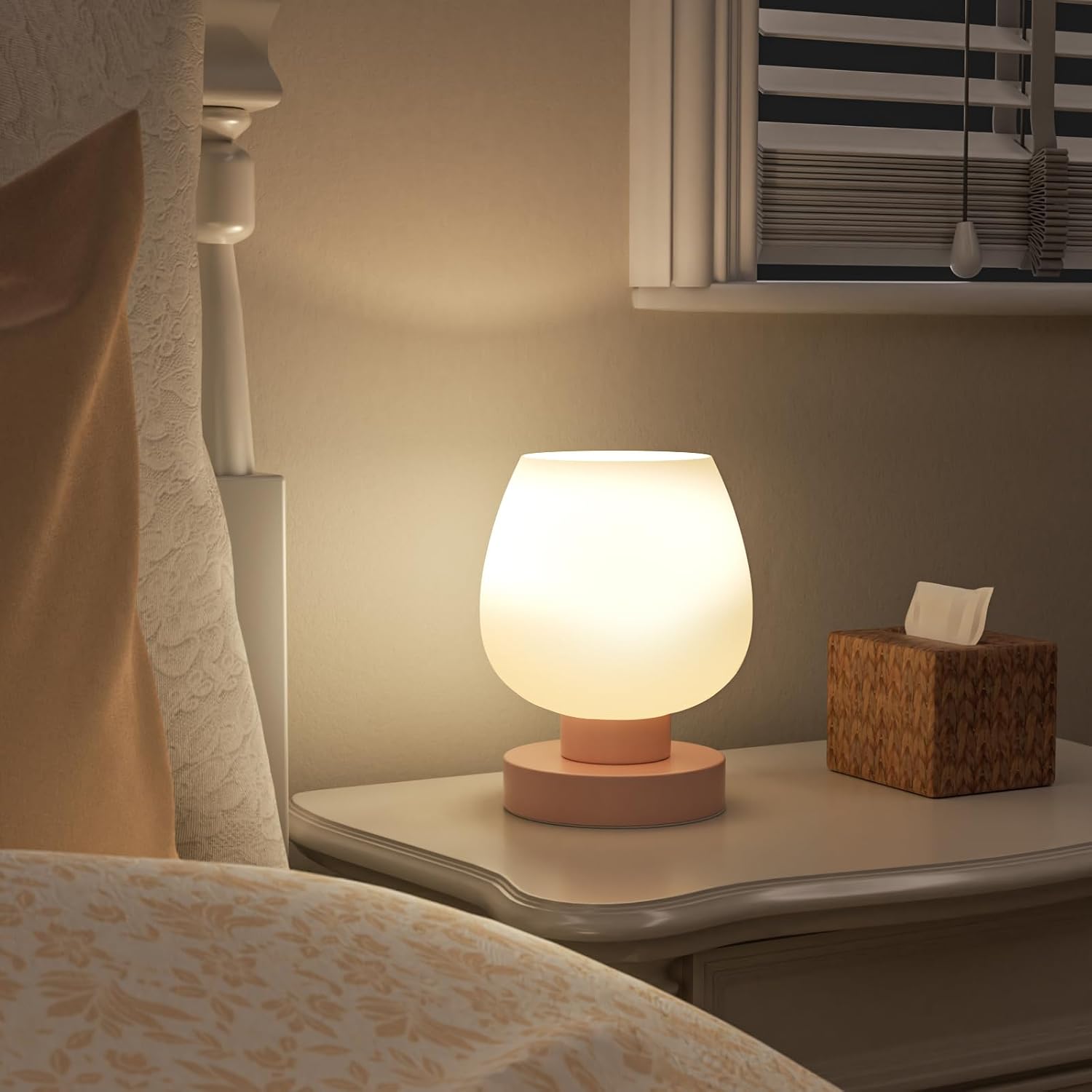 Seealle Pink Touch Table Lamp for Nightstand - Small Bedside Lamp for Bedroom Living Room Night Stands, Desk Lamp with White Glass Shade…