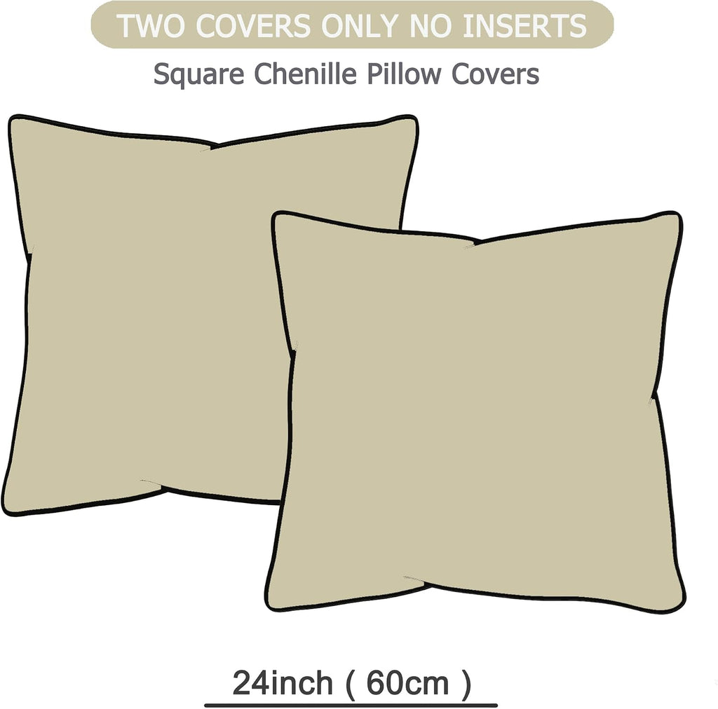 Gawamay Set of 2 Soft Textured Chenille Throw Pillow Covers 24x24 Inch (60x60 CM), Decorative Pillowcases Cushion Covers for Farmhouse Home…
