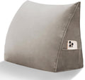 Wedge Headboard Pillow Reading Backrest Pillow for Sitting in Bed Sofa Dorm with Removable Cover Side Pockets Dutch Velvet Fabric Camel