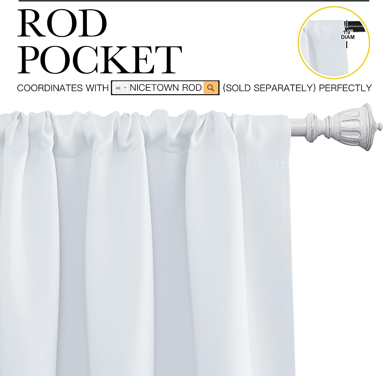 NICETOWN Greyish White Window Curtain Panels - Thermal Insulated Rod Pocket Room Darkening Curtain Sets for Bedroom (Greyish White, 2…