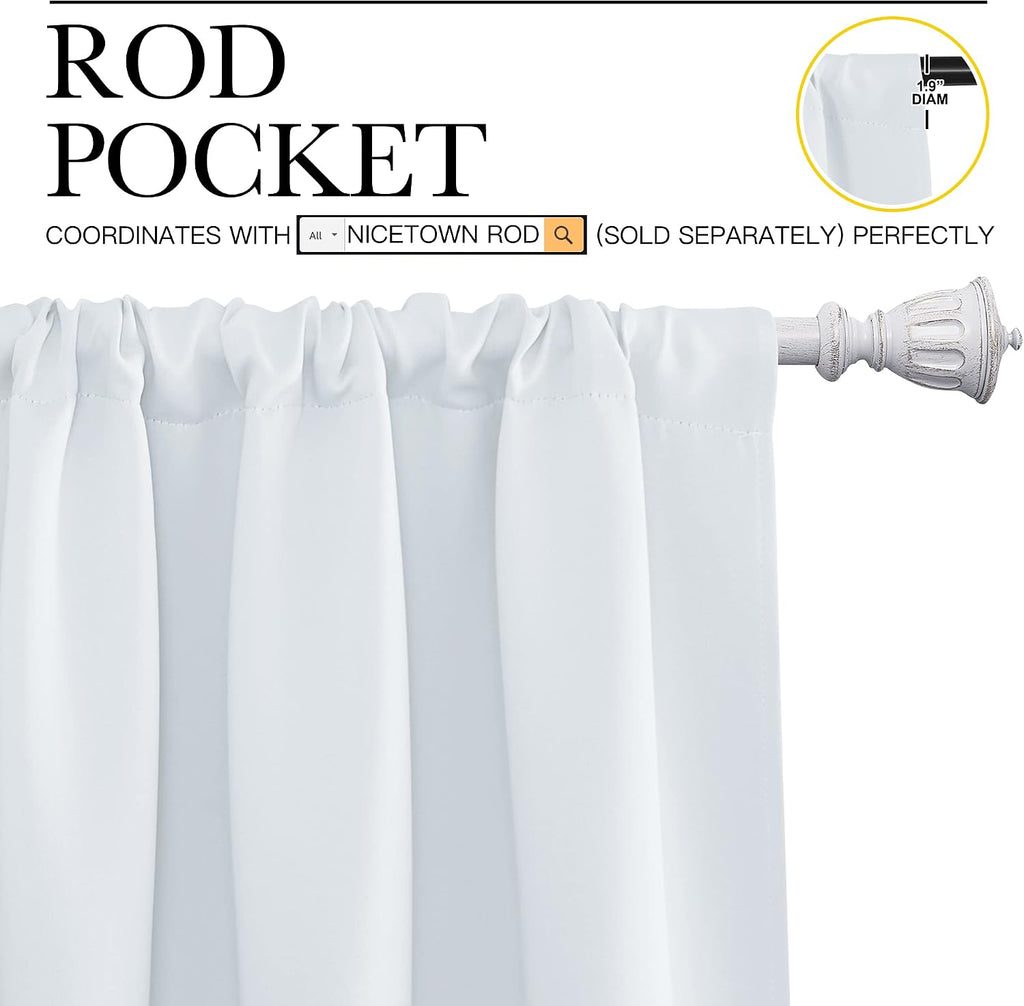 NICETOWN Greyish White Window Curtain Panels - Thermal Insulated Rod Pocket Room Darkening Curtain Sets for Bedroom (Platinum - Greyish…