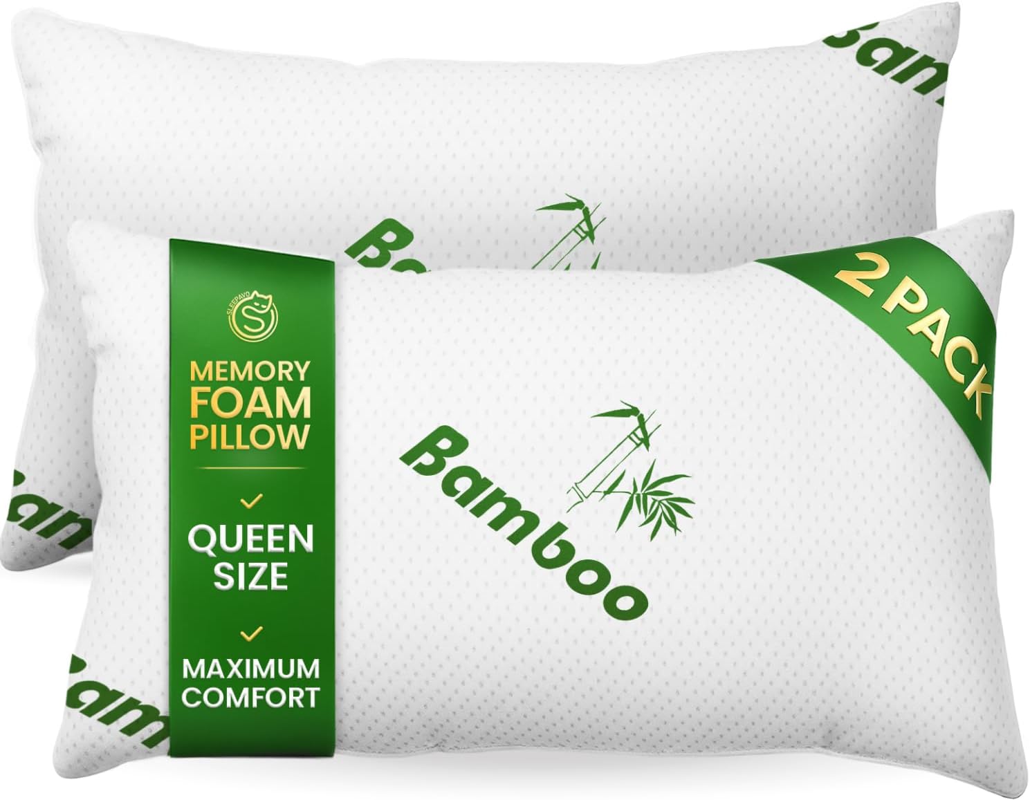 Memory Foam Pillows Queen Size Set of 2 - Cooling Bed Pillows for Sleeping - Back, Stomach, Side Sleeper Firm, Comfy Cool Shredded - 2…