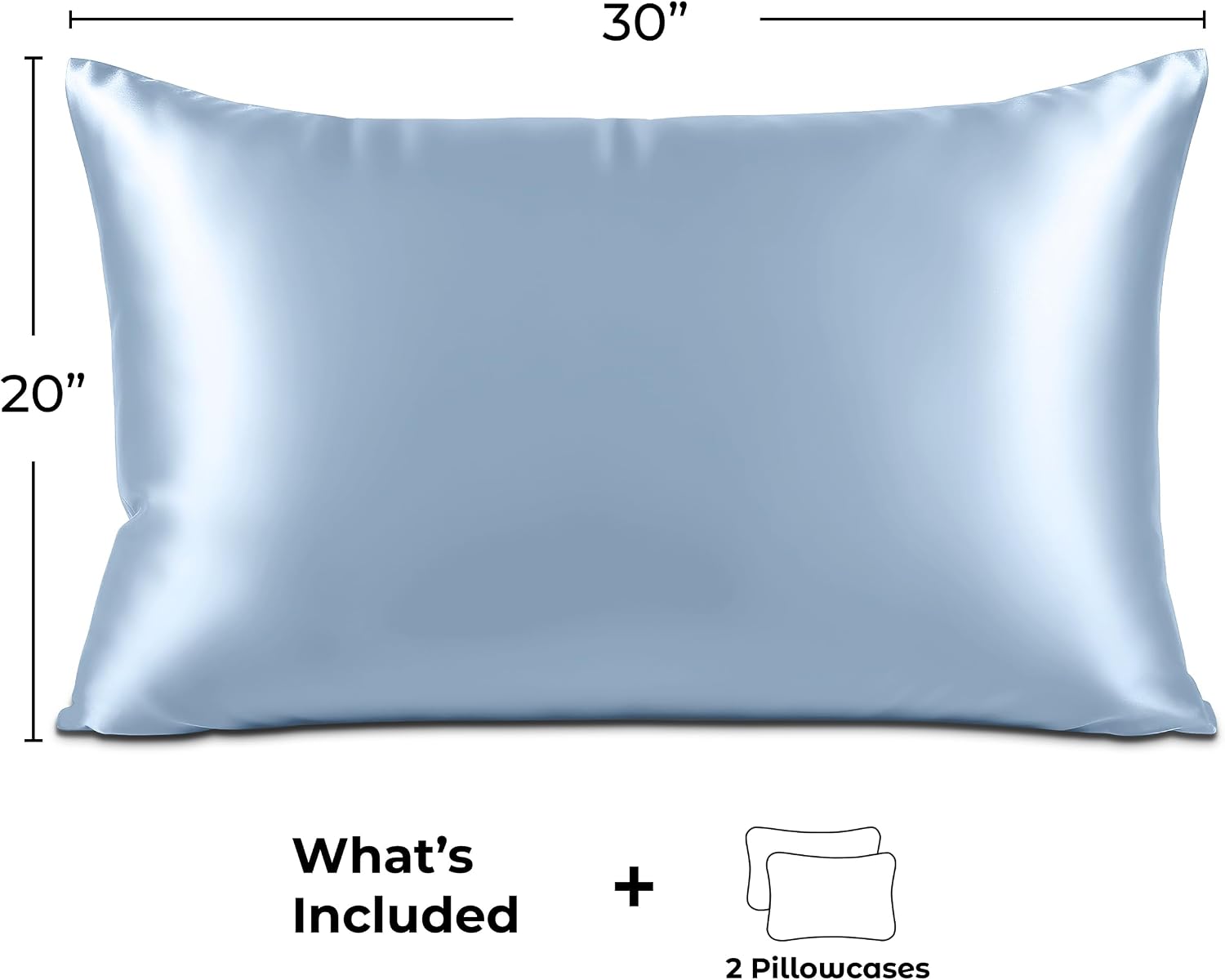 Pure Bedding Satin Pillowcase 2 Pack - Queen Size (20"x30", Baby Blue) - Silky Pillow Cases for Hair and Skin - Satin Pillow Covers with…