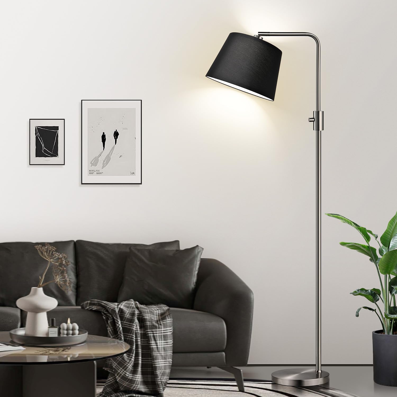 Nintiue 【Upgraded】 Dimmable Floor Lamp, 1000 Lumens LED Edison Bulb Included, Brushed Nickel Arc Floor Lamps Modern Standing Lamp with…