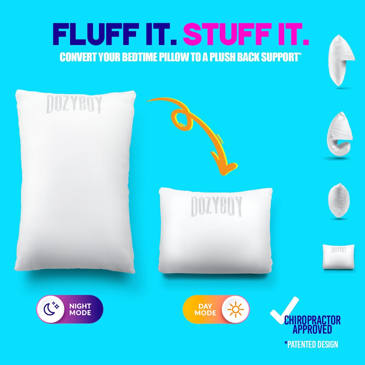 Fluff and Stuff Comfort Pillow | Queen Size Memory Foam Pillows, Chiropractor Designed and Approved 2-in-1 Back Support and Bed Pillows |…