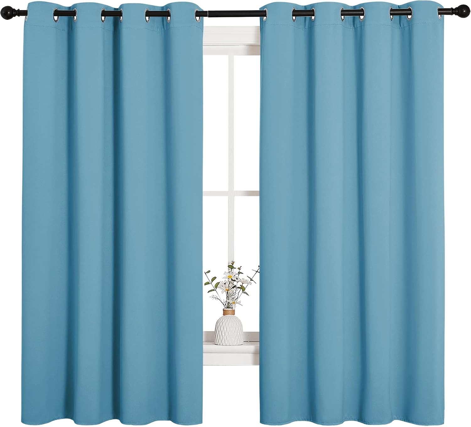 NICETOWN Thermal Insulated Curtains Blackout Draperies, Window Treatment Solid Grommet Room Darkening Drape Panels for Bedroom (Teal…