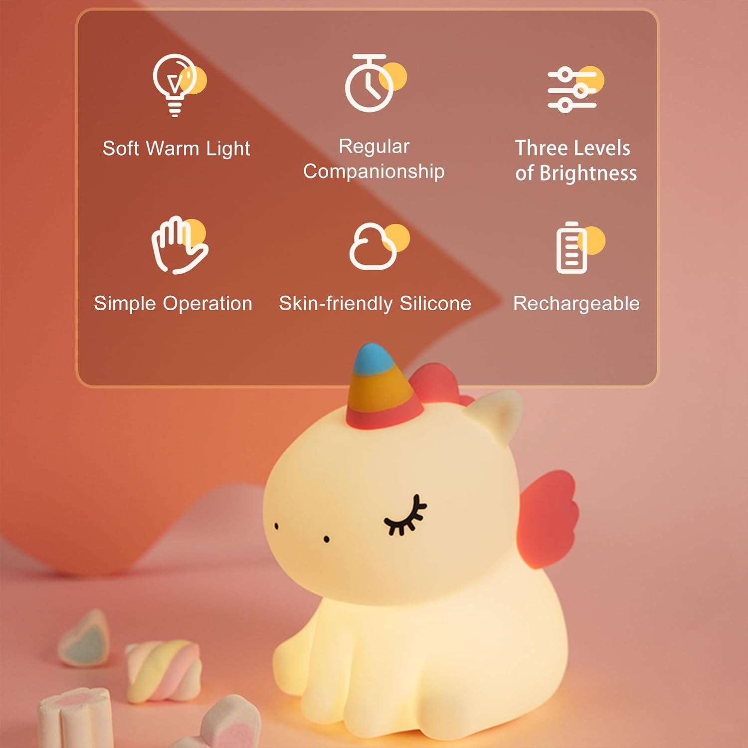 Unicorn Night Light for Kids, Silicone Baby Nursery Night Light Dimmable LED Unicorns Lamp Rechargeable Bedside Lamp Nightlight Unicorn…
