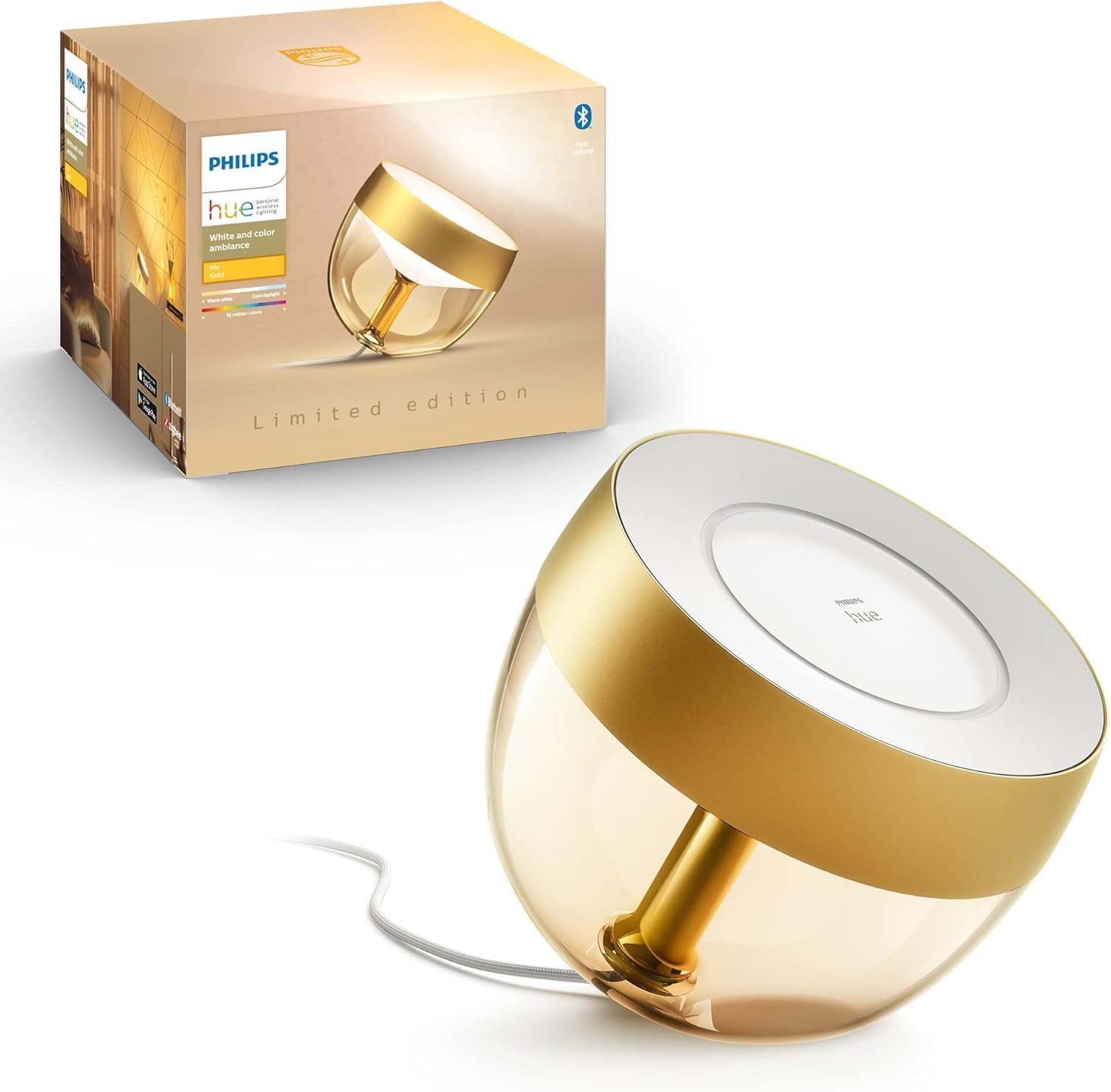 Philips Hue Iris Smart Table Lamp, Gold - White and Color Ambiance LED Color-Changing Light - 1 Pack - Control with Hue App - Compatible…