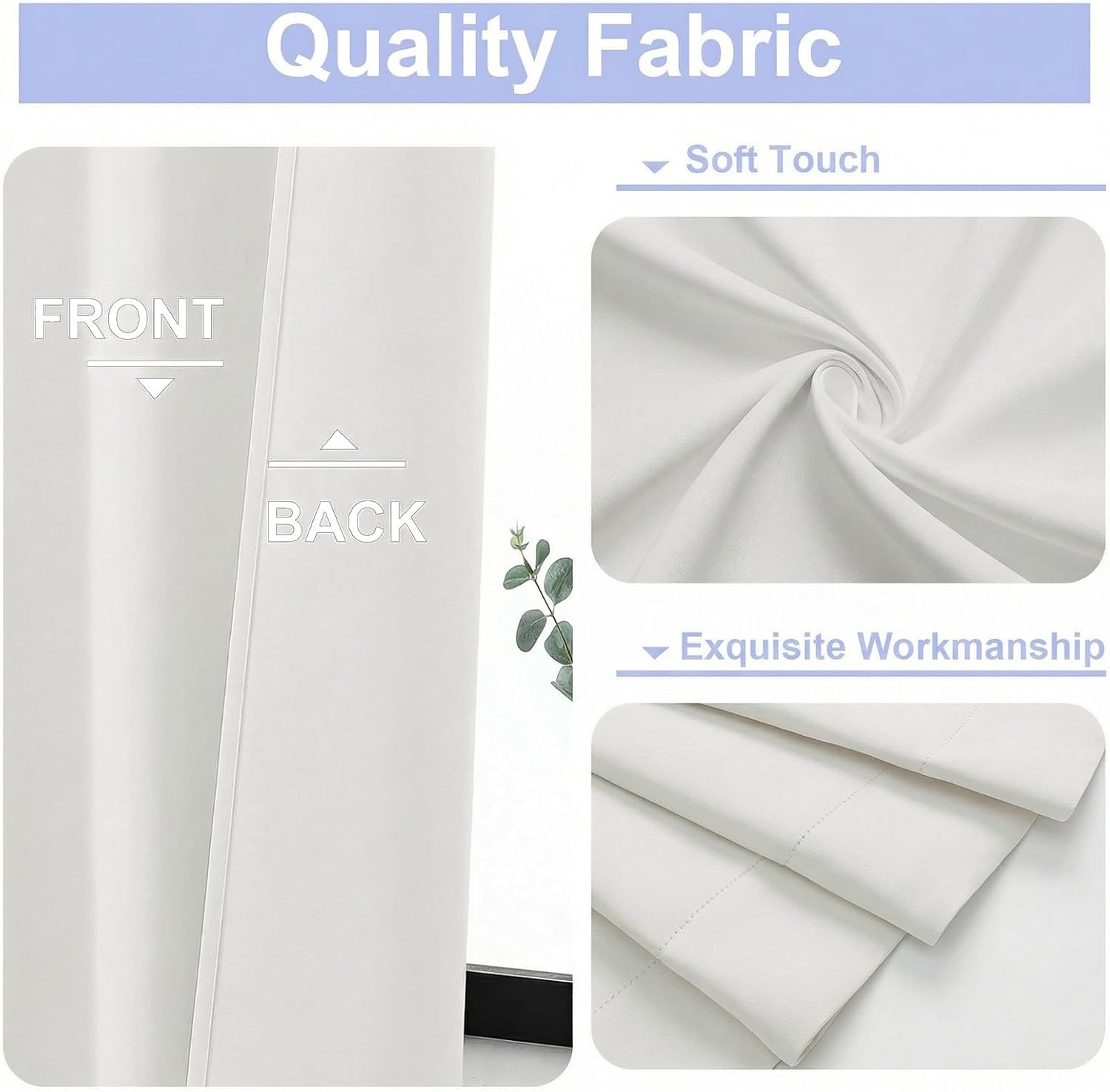 Simplebrand Ava Ivory Light Filtering Curtains for Bedroom 96 Inches Long 2 Panels, Solid Thermal Insulated, Energy Saving Nursery Window T…