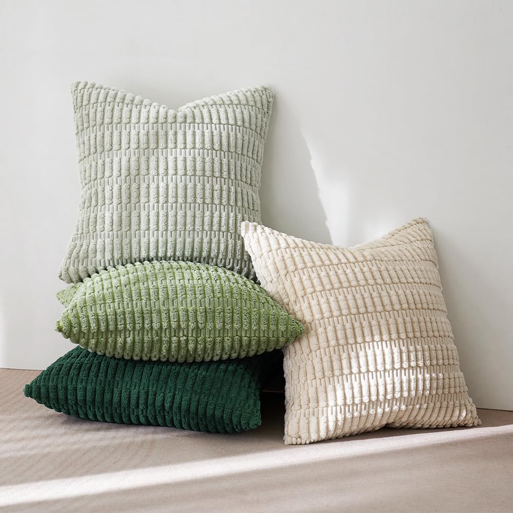 Miulee Pack of 4 Summer Neutral Corduroy Decorative Throw Pillow Covers 20x20 Inch Farmhouse Boho Rustic Soft Striped Pillow Covers Home De…