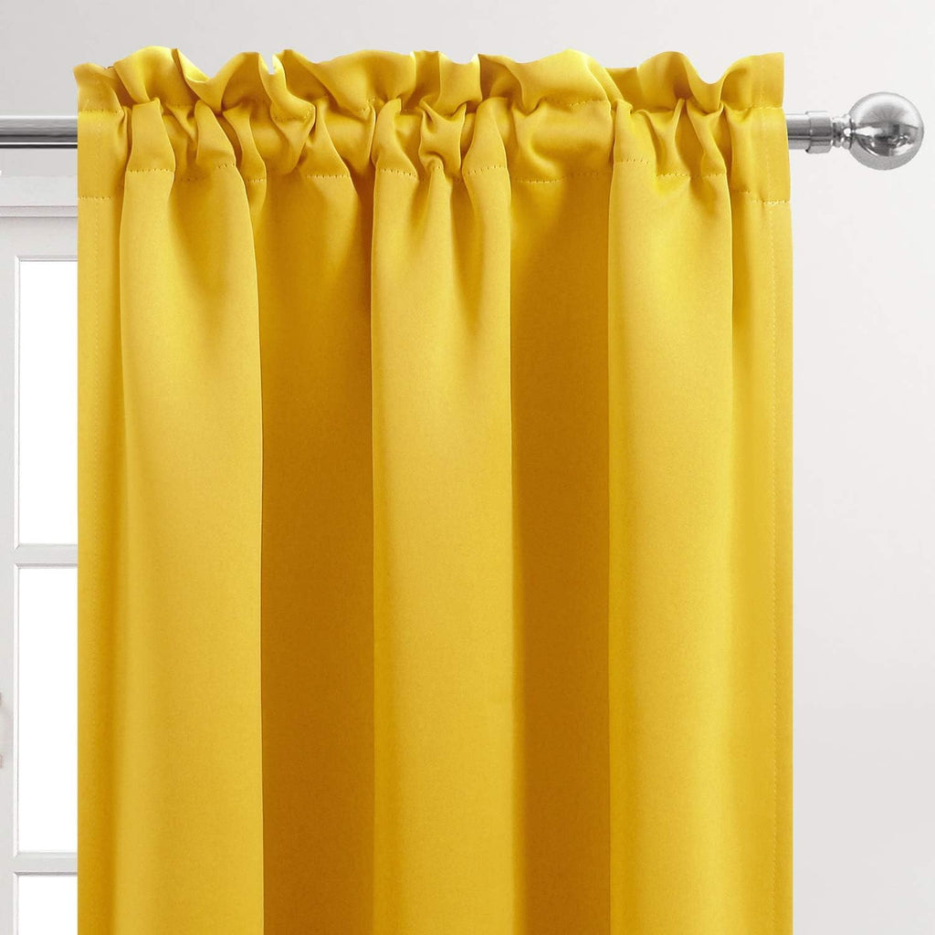 Dwcn Blackout Curtains Room Darkening Thermal Insulated Bedroom Curtains Window Curtain Panels, 42 x 84 inches Long, Set of 2 Yellow Rod Po…