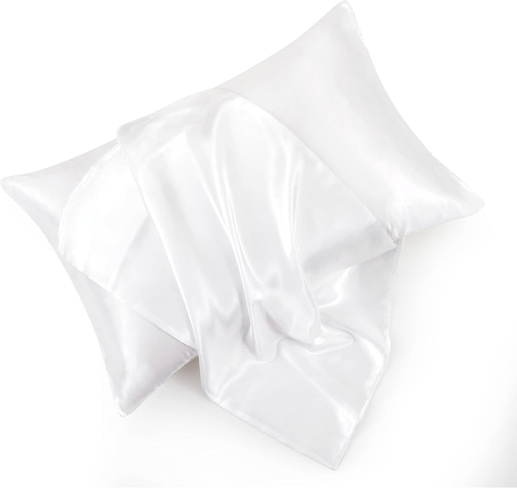 HommxJF White Satin Pillowcase Standard Set of 2 with Envelope Closure, White Silk Pillowcase for Hair and Skin (20x26) White