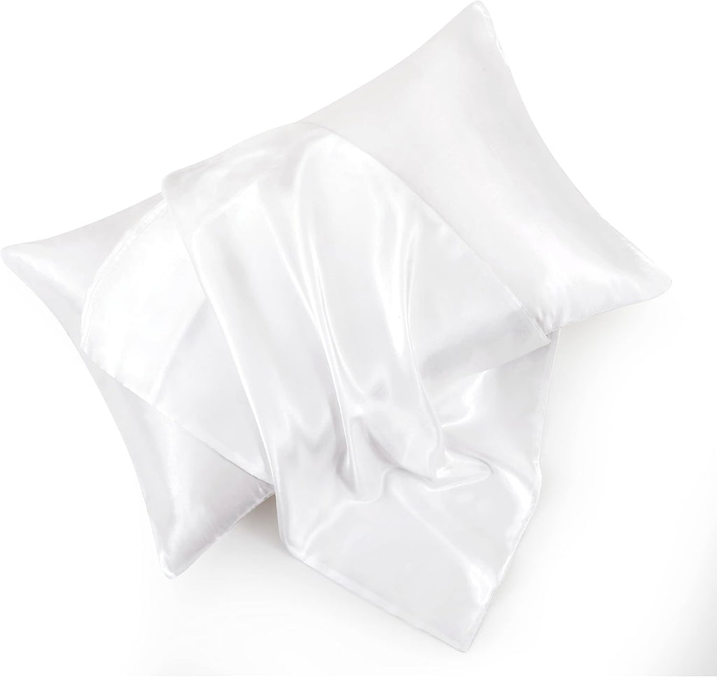 HommxJF White Satin Pillowcases Queen Size Set of 2 for Hair and Skin, White Silk Pillowcase Breathable Pillowcase with Envelope Closure Whi…