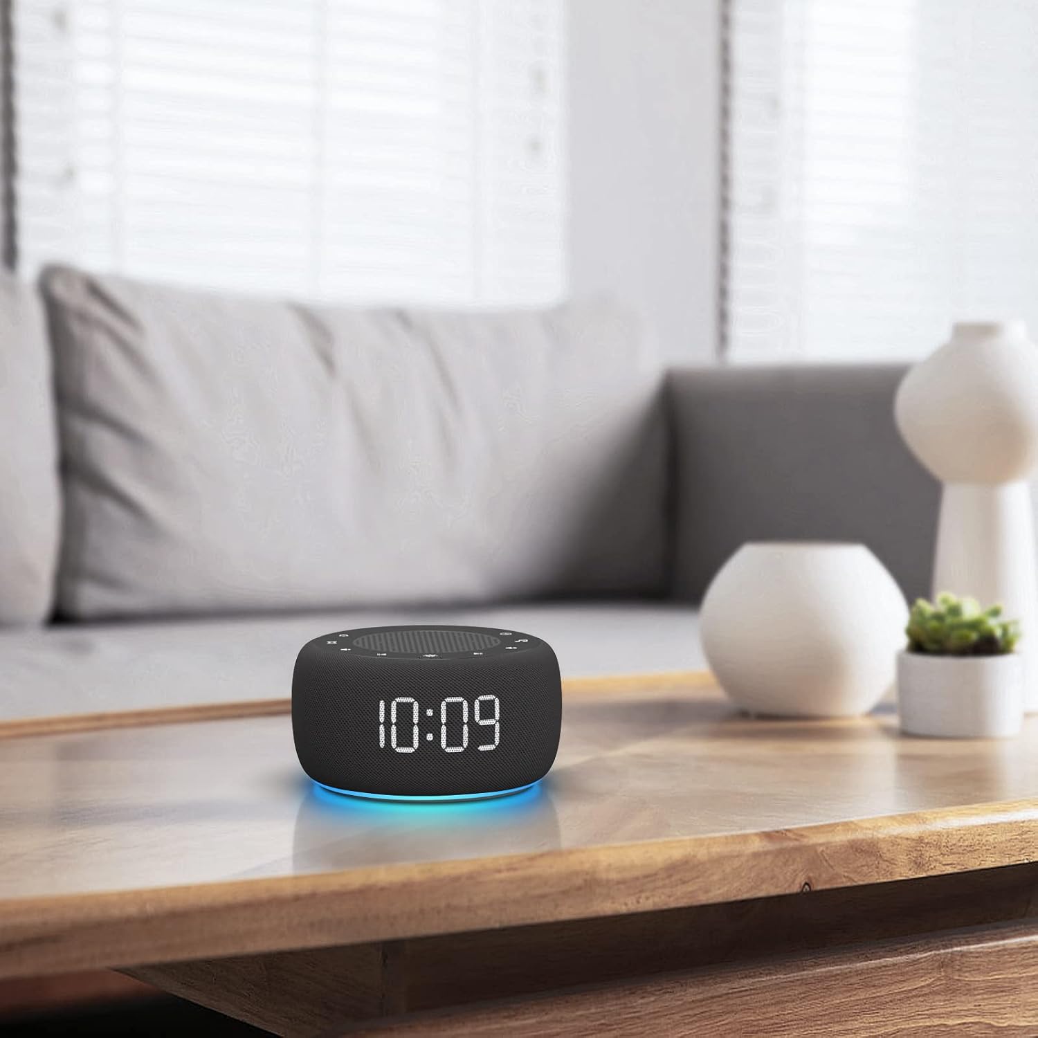 Buffbee Sound Machine & Alarm Clock 2-in-1, 0-100% Clock Face Brightness, Bottom Colored Light, Sleep Timer, Precise 30-Level Volume…
