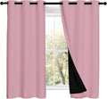 Nicetown 100% Blackout Short Curtains with Black Liners, 2 Panels, 37" W by 50" L, Crystal Pink, Thermal Insulated Full Blackout 2-Layer Li…