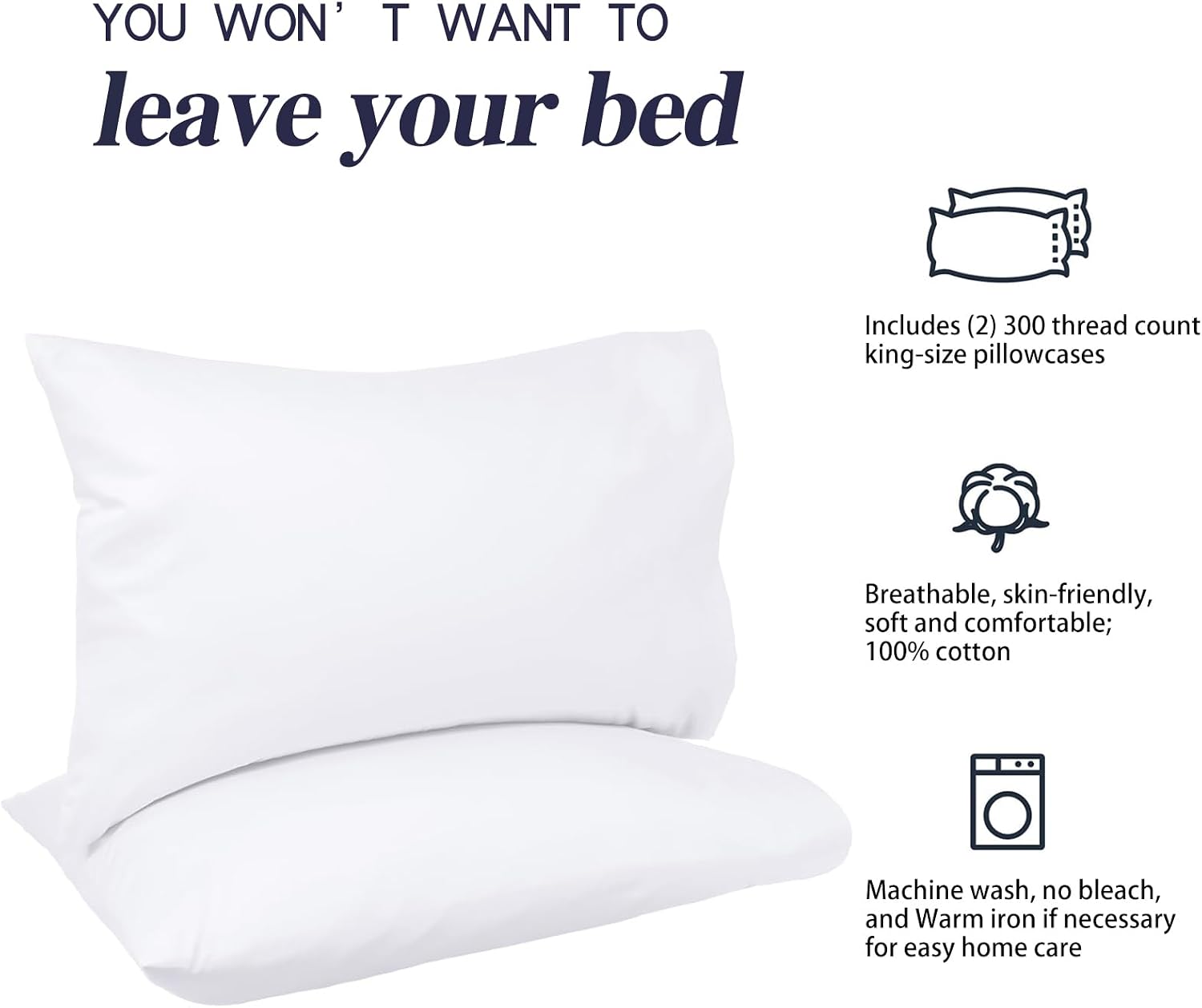 Nuzzlepillow Nuzzle Pillow Cases King Size, 100% Cotton Pillowcases with Envelope Closure, White Pillow Covers 20 x 36 inches, Pillow Prote…