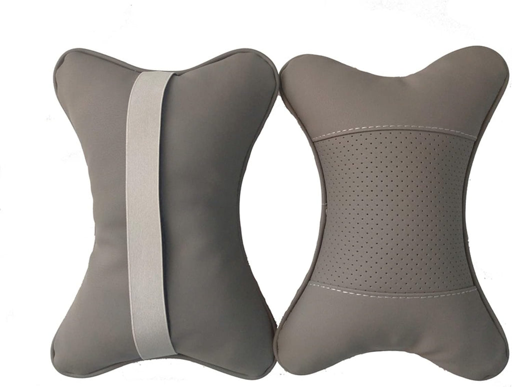 Car Neck Pillows Both Side Pu Leather 2pieces Pack Headrest Fit for Most Cars Filled Fiber Universal Car Pillow (Grey)