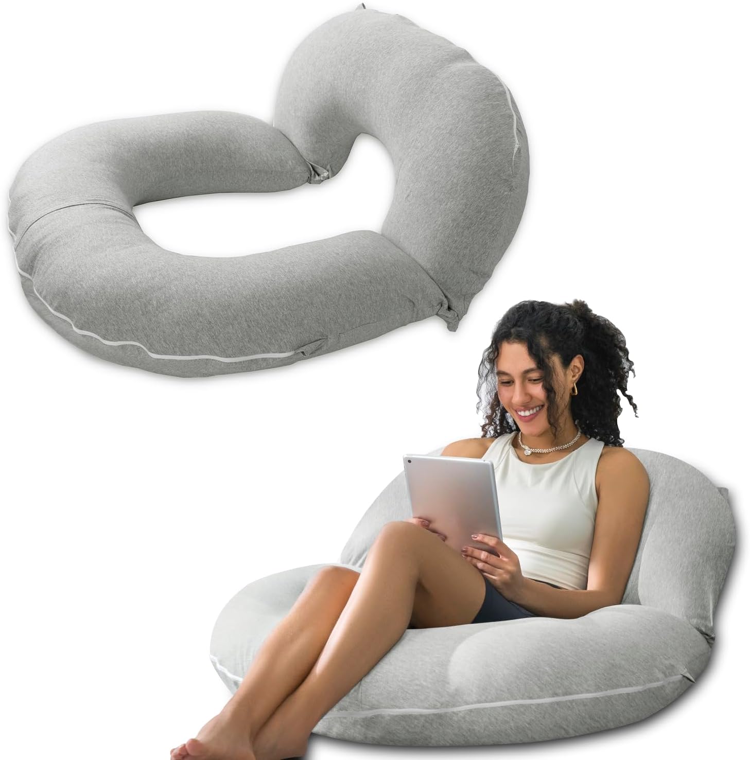 Insen Reading Pillow, Back Pillow for Sitting in Bed and Couch, Gaming Pillow for Adults, Sit Up Support for Bed, Grey Jersey Grey