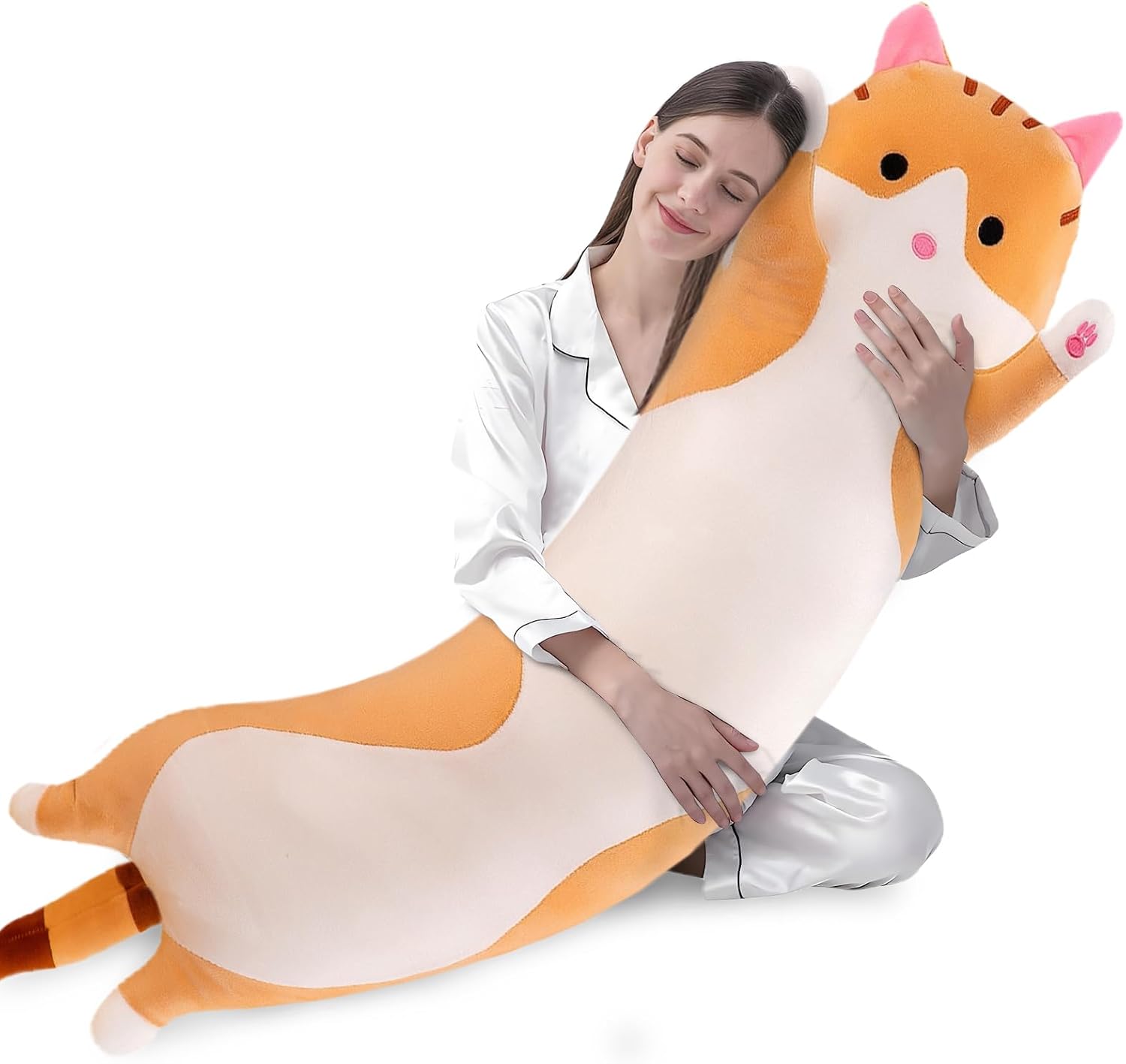 shangman Lovely Plush Cat Doll Cute Cartoon Soft Stuffed Kitten Pillow Long Throw Sleeping Pillow Doll Toy Gift for Kids Girlfriend…