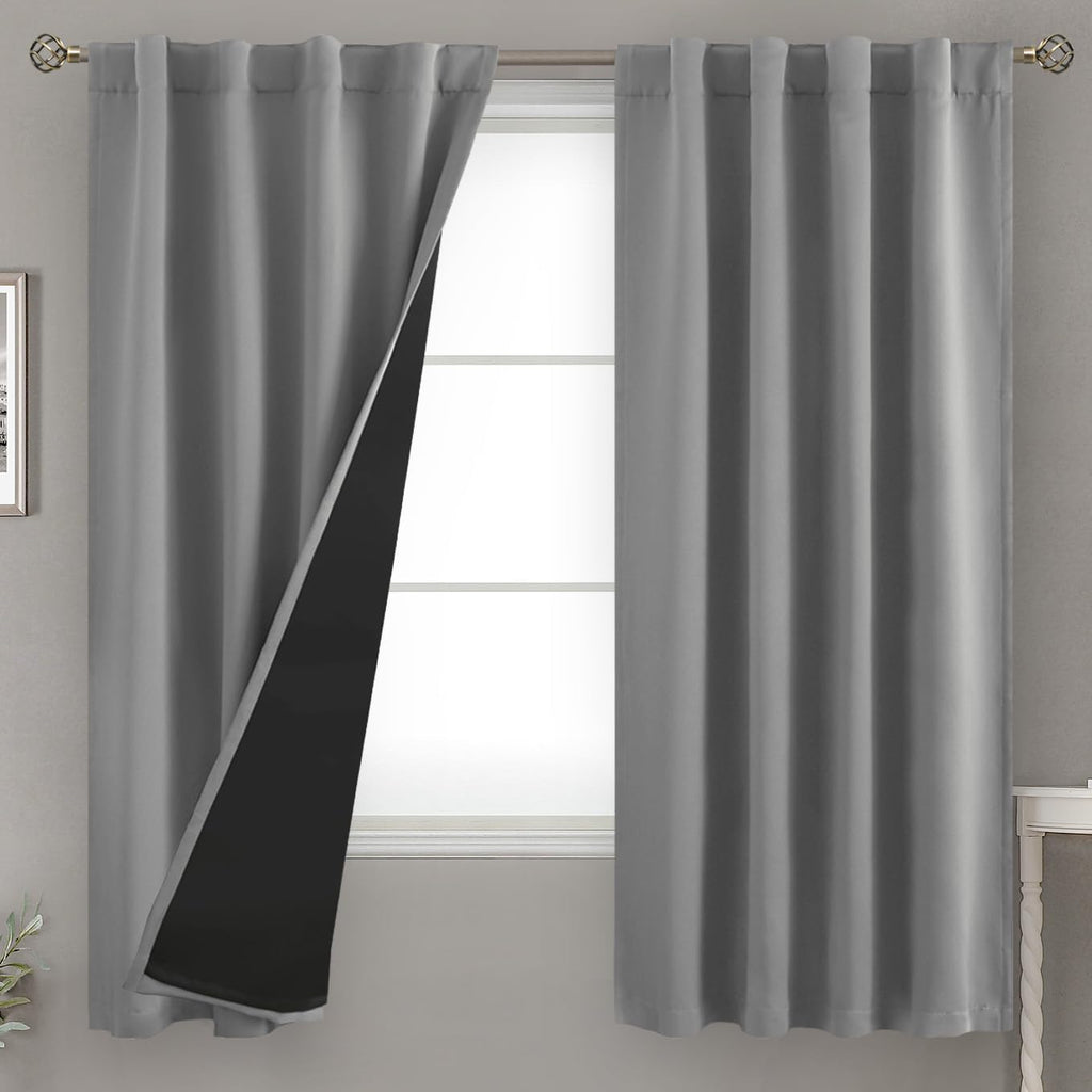 BGment Dove Grey 100% Blackout Curtains 63 Inch Length with Thermal Insulated Liner, Noise Reducing Rod Pocket and Back Tab Double Layer…