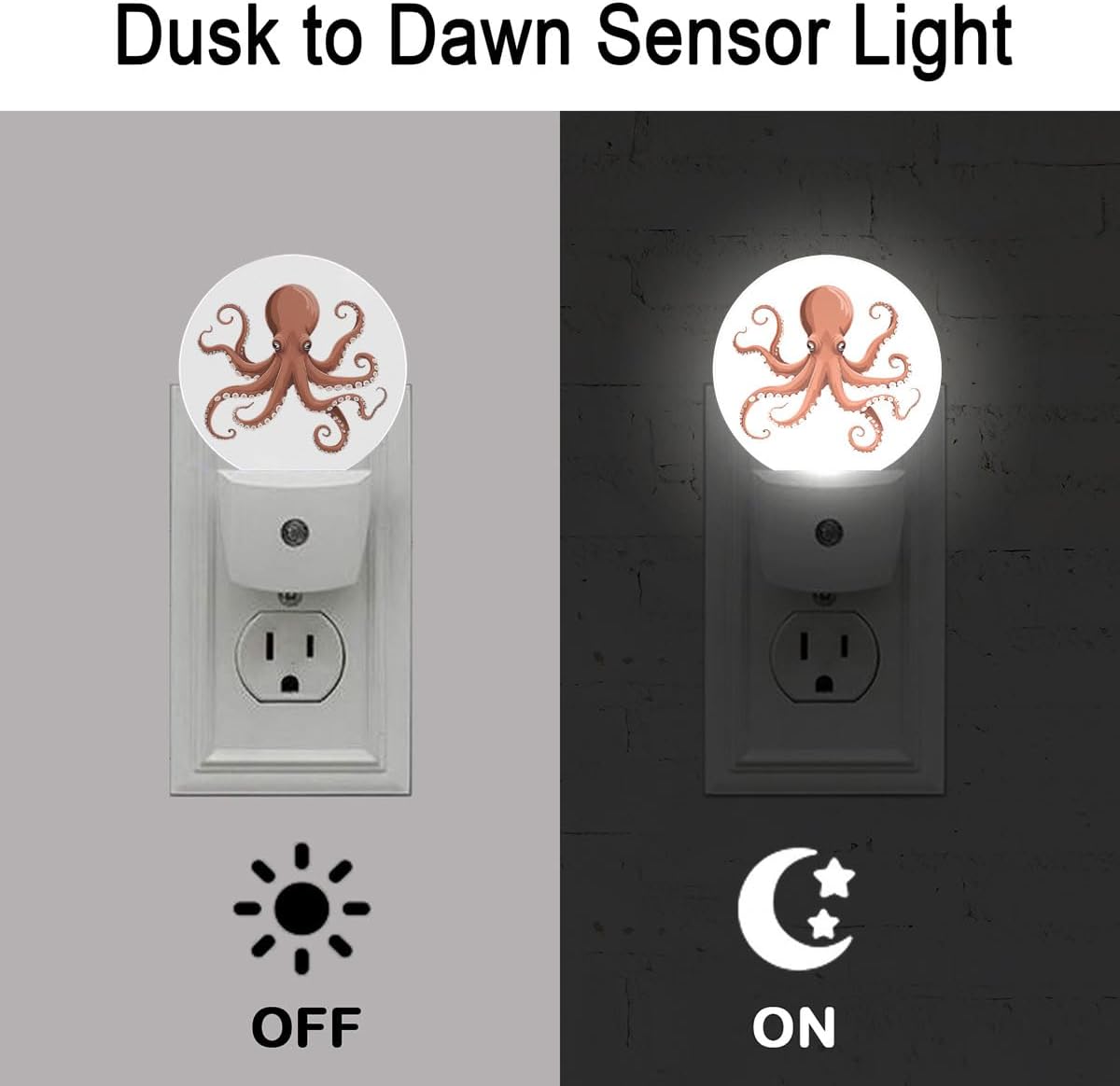 Octopus Plug in Night Light Auto Light Round Lamps Energy Saving Gift for Women Men Friends