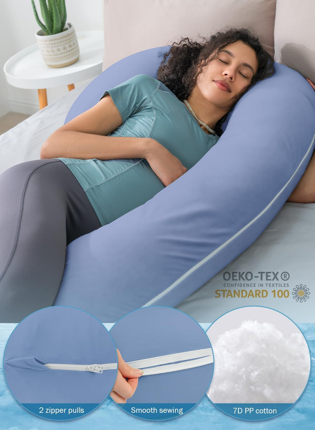 INSEN Cooling Pregnancy Pillow, Maternity Pillow for Pregnant Women, Bright Blue