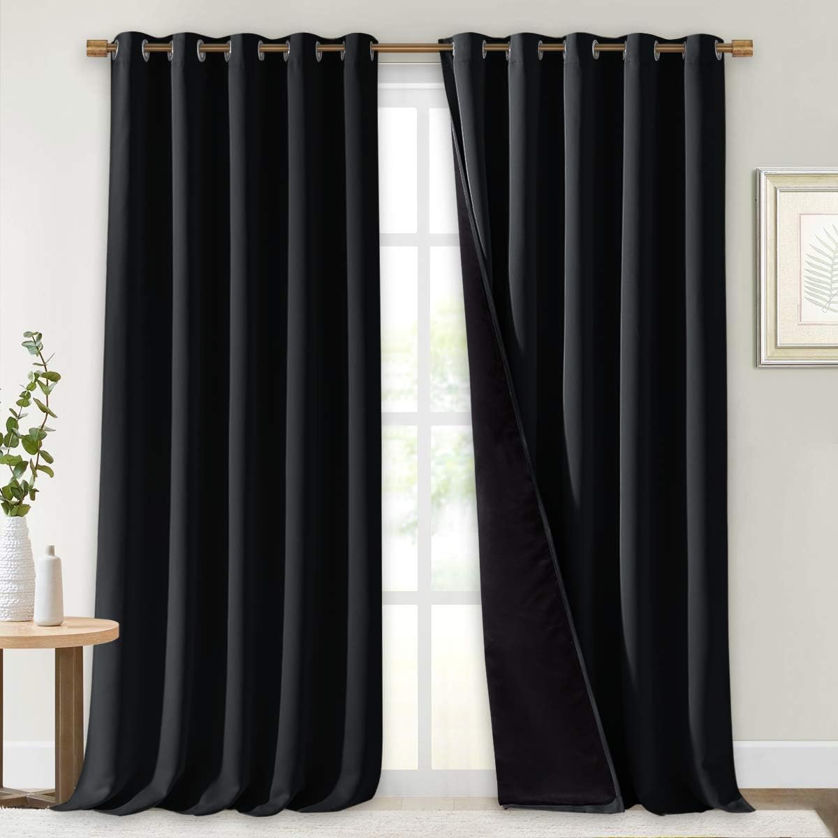 Nicetown Cold Blocking 100% Blackout Curtains, Durable Black Lined Blackout Curtains for Bedroom, Energy Saving Long Curtains for Patio Sli…