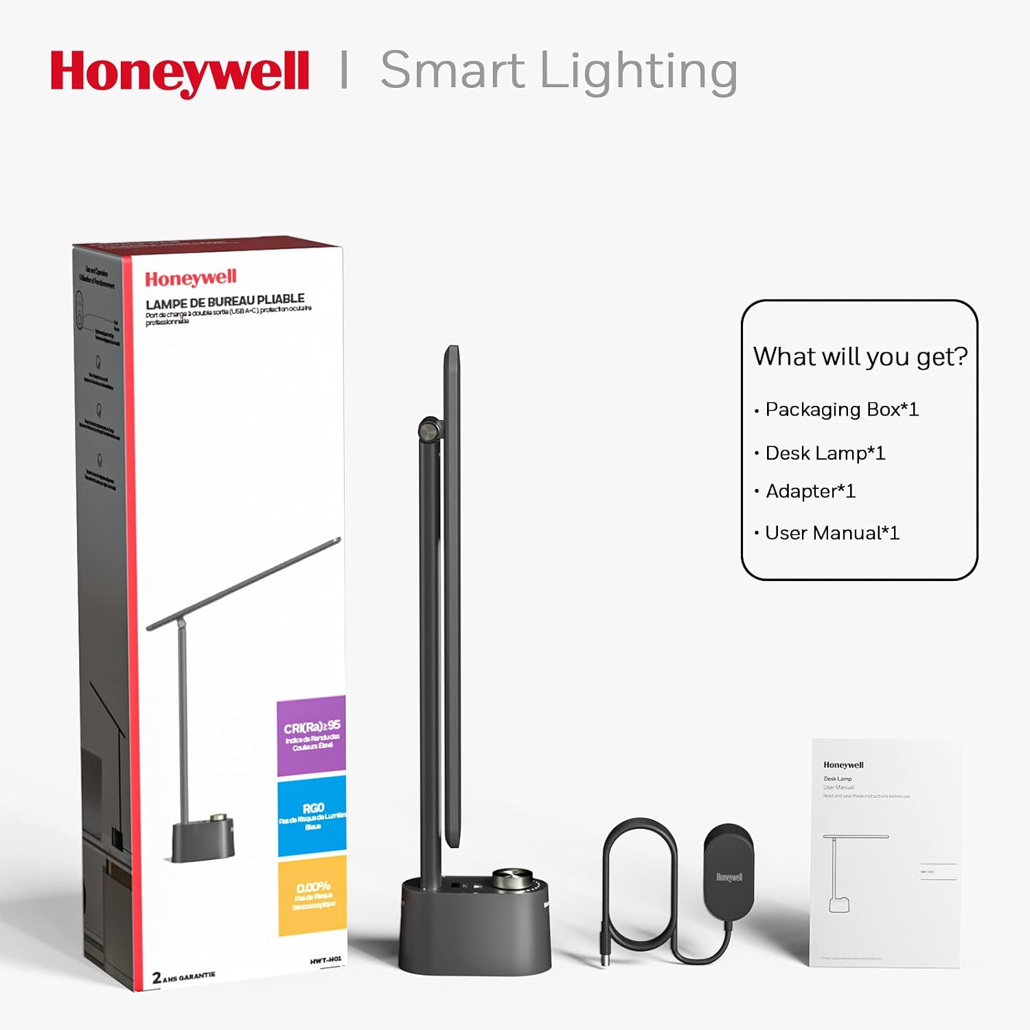 HoneywellAirComfort Honeywell SunturaluxTM LED Desk Lamp with USB Charging Ports HWT-H01 - Stepless Dimmable Eye Caring Desk Light for Home…