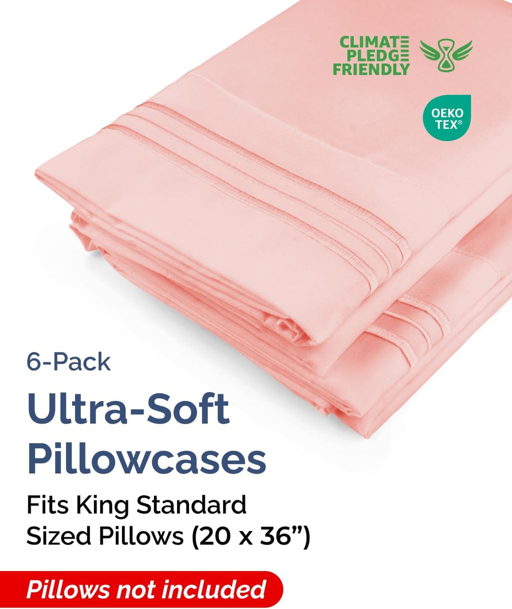 King Standard Pillow Cases Set of 6 - Ultra Soft Hotel Quality Pillowcase Covers - Comfy & Wrinkle Free - Shrink & Fade Resistant…