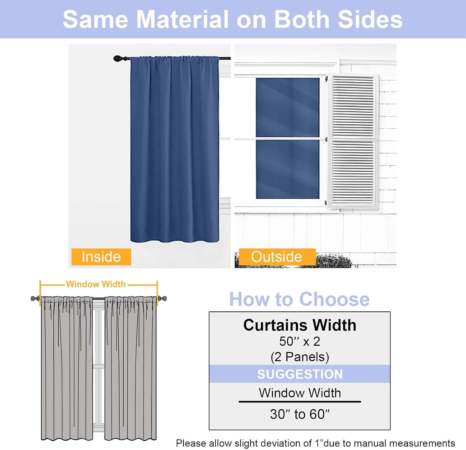 Simplebrand Ava Royal Blue Short Blackout Curtains for Bedroom 54 Inches Long 2 Panels Set, Solid Thermal Insulated, Energy Saving Window T…