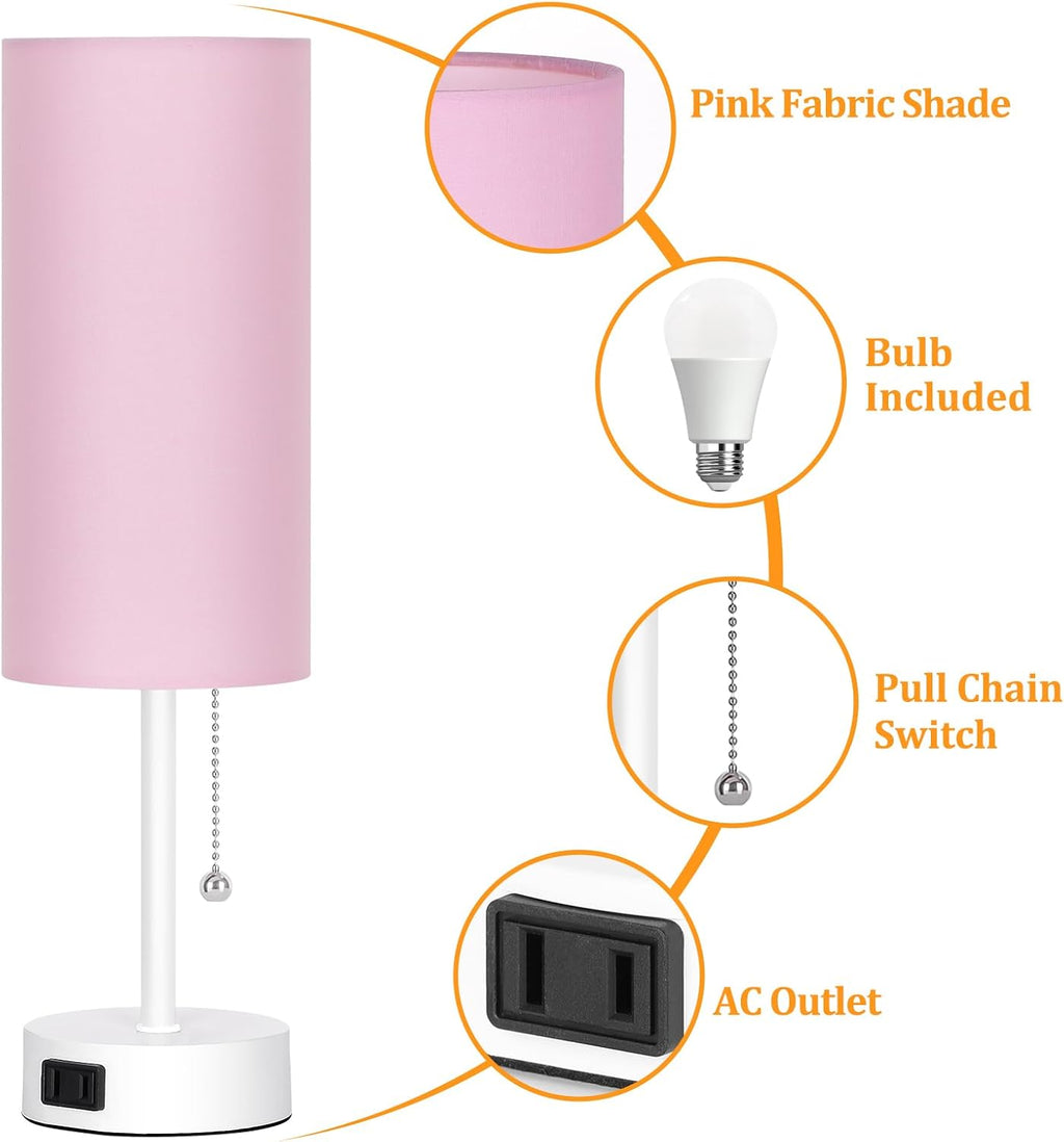 Dott Arts Table Lamp for Bedroom, 3-Color Bedside Lamps with Pull Chain, Bedroom Table Lamps for Nightstand, AC Outlet Small Lamp for…