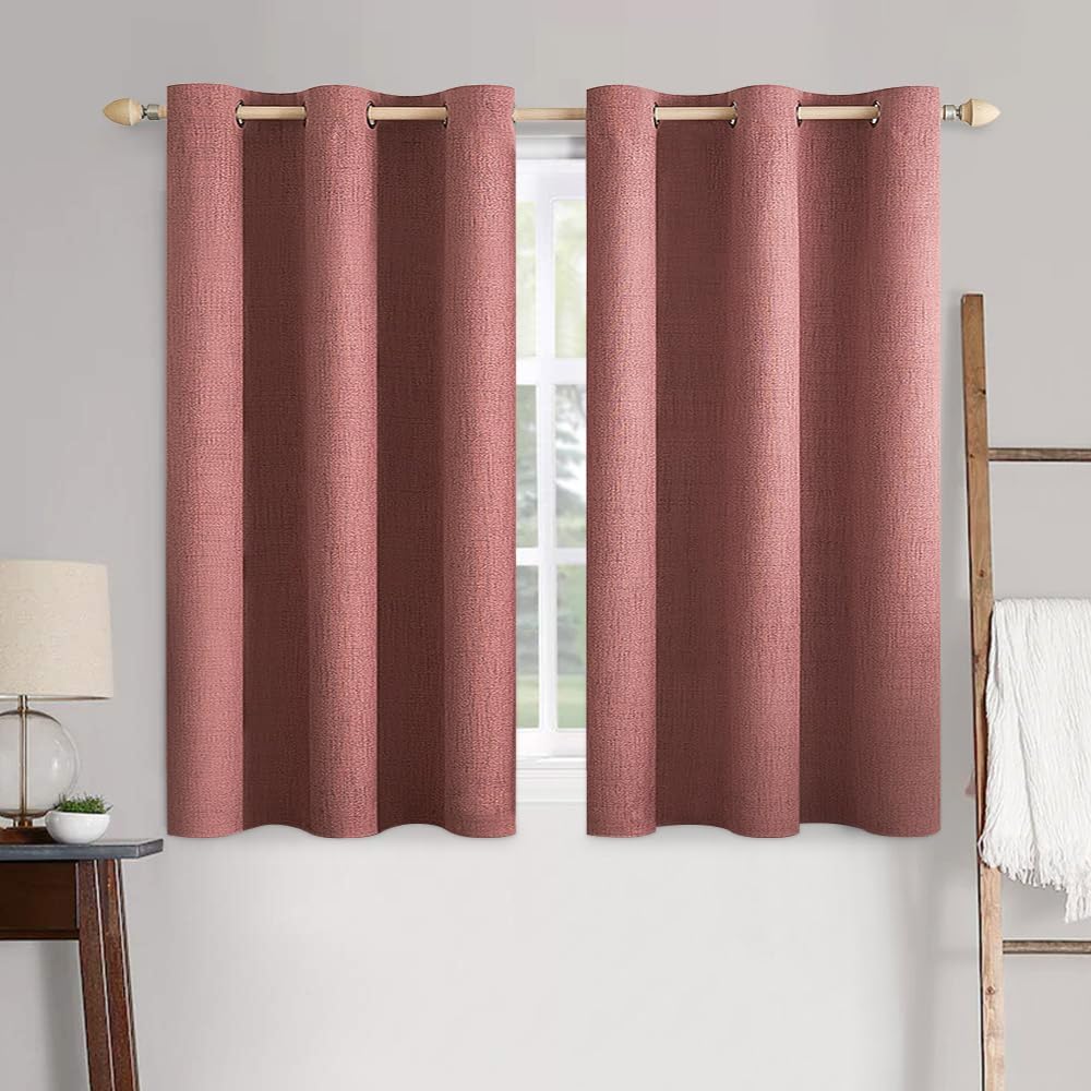 Miulee 100% Blackout Linen Textured Curtains for Bedroom Solid Thermal Insulated Dusty Rose Grommet Room Darkening Curtains & Drapes Luxury…