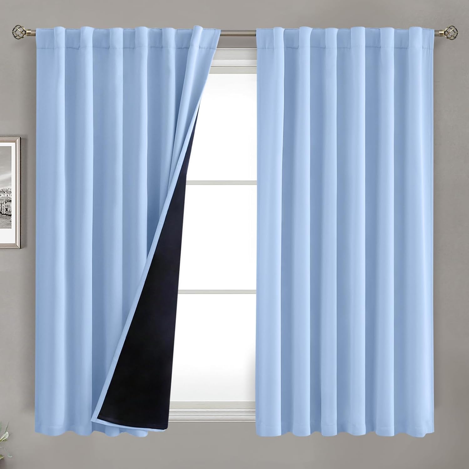 BGment Full Blackout Curtains with Liner Thermal Curtains 54 Inches Long, Rod Pocket and Back Tab Double Layer Room Darkening Window…