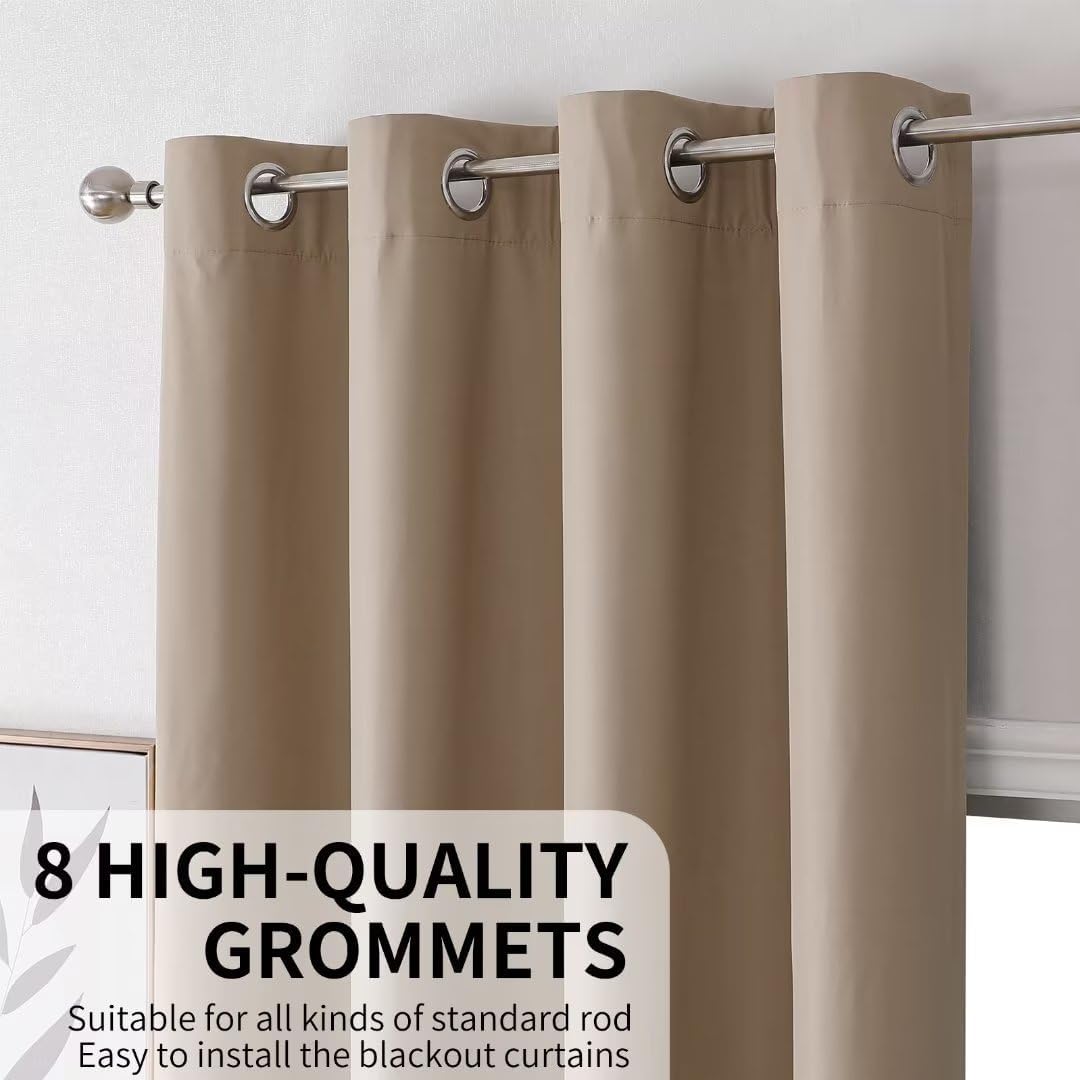 Joydeco Taupe Curtains 96 Inches Long for Bedroom, 100% Blackout Curtains 96 Inches Long for Living Room, Grommet Thermal Insulated 96…