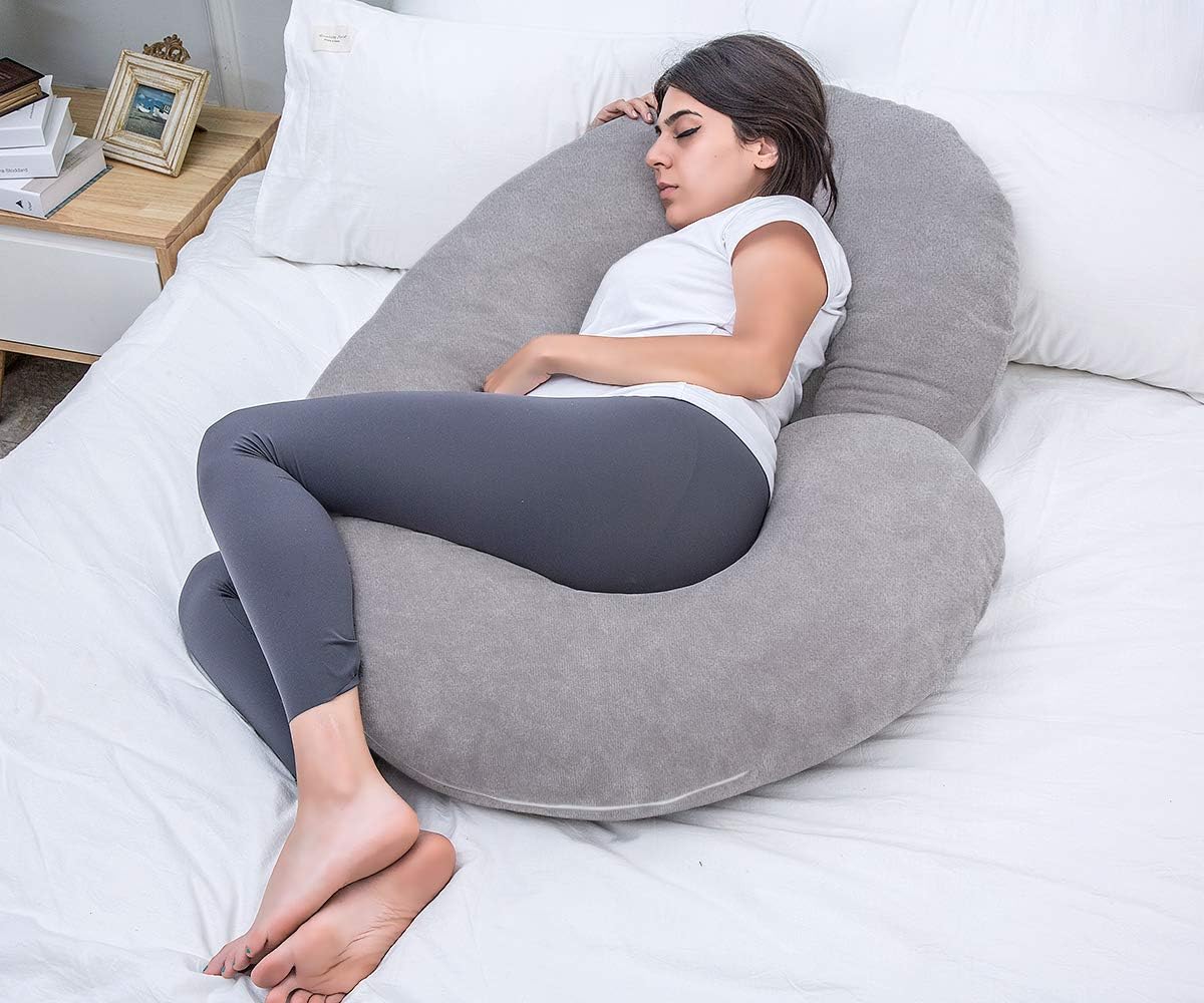 1 MIDDLE ONE Pregnancy Pillow, C Shaped Full Body Pillow for Maternity Support and Pregnant Women Sleeping with Velvet Cover (Dark Grey)