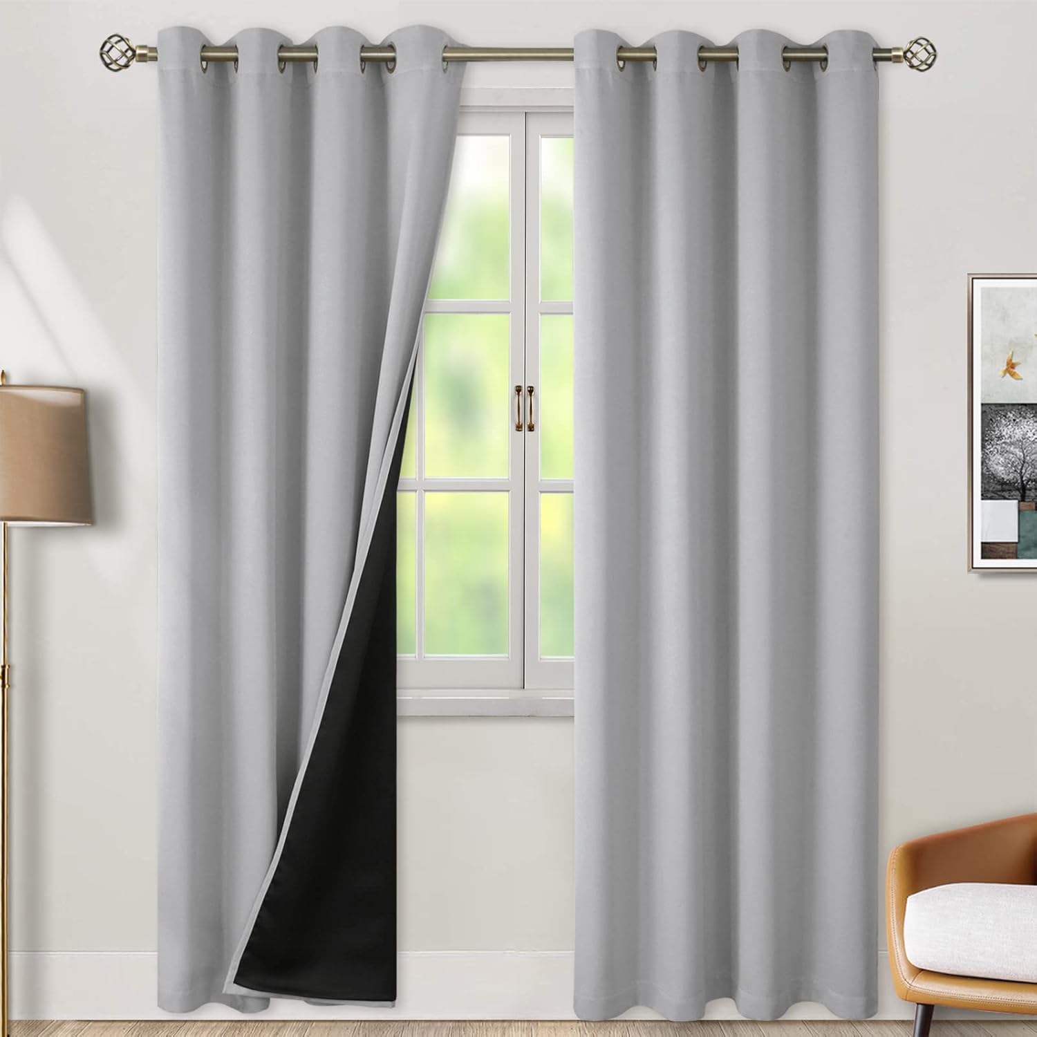BGment Thermal Insulated 100% Blackout Curtains for Bedroom with Black Liner, Double Layer Full Room Darkening Noise Reducing Grommet Curta…