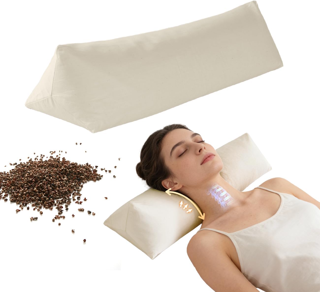 Buckwheat Pillow - Adjustable Buckwheat Neck Pillow(17x6) to Provide Firm Support, Neck Roll Pillow for Side and Back Sleepers, Bolster…